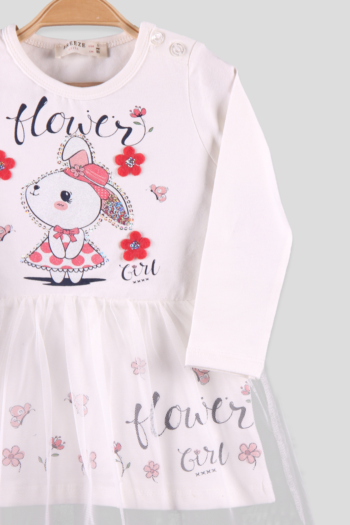 Breeze Kız Bebek Elbise Pullu Tavşanlı Ekru (1-4 Yaş)
