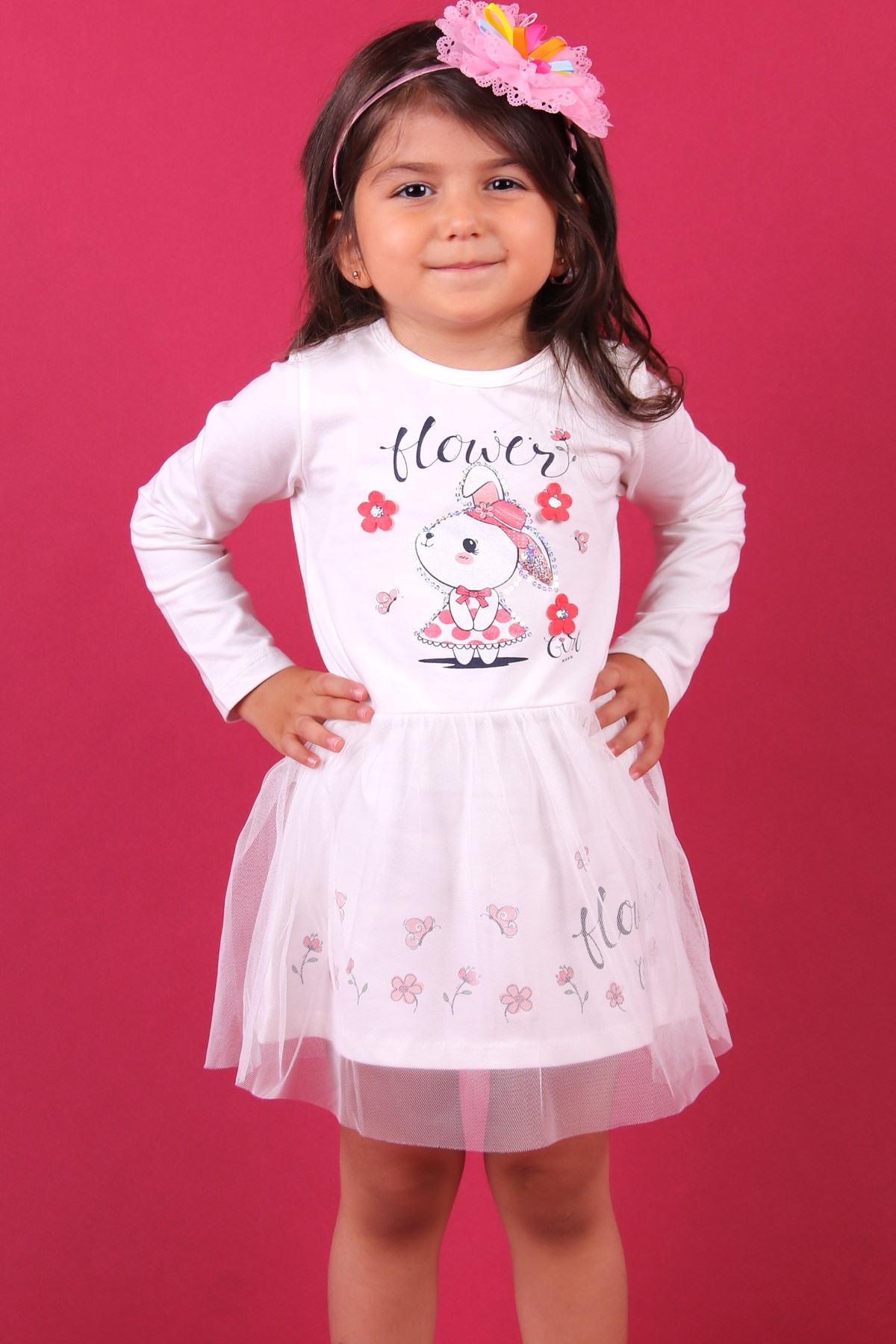 Breeze Kız Bebek Elbise Pullu Tavşanlı Ekru (1-4 Yaş)