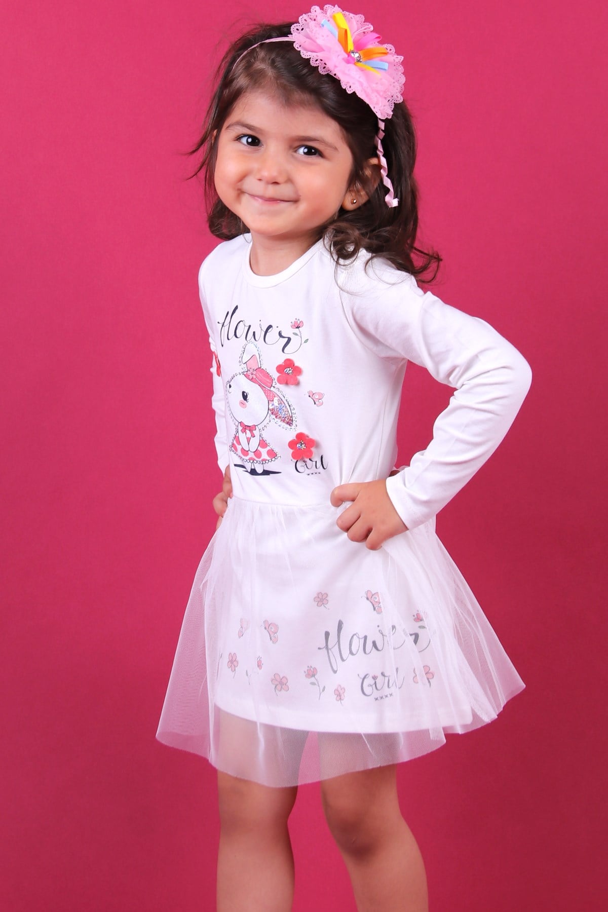 Breeze Kız Bebek Elbise Pullu Tavşanlı Ekru (1-4 Yaş)