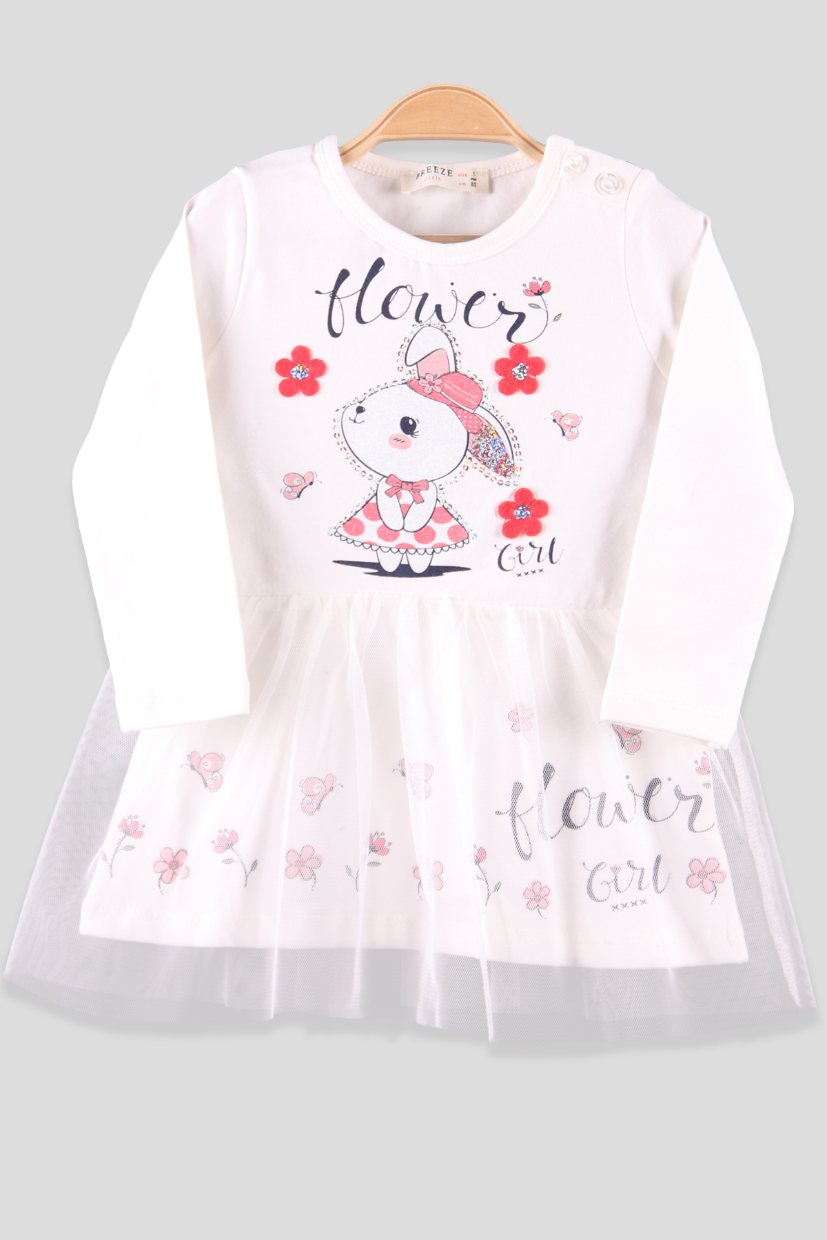 Breeze Kız Bebek Elbise Pullu Tavşanlı Ekru (1-4 Yaş)