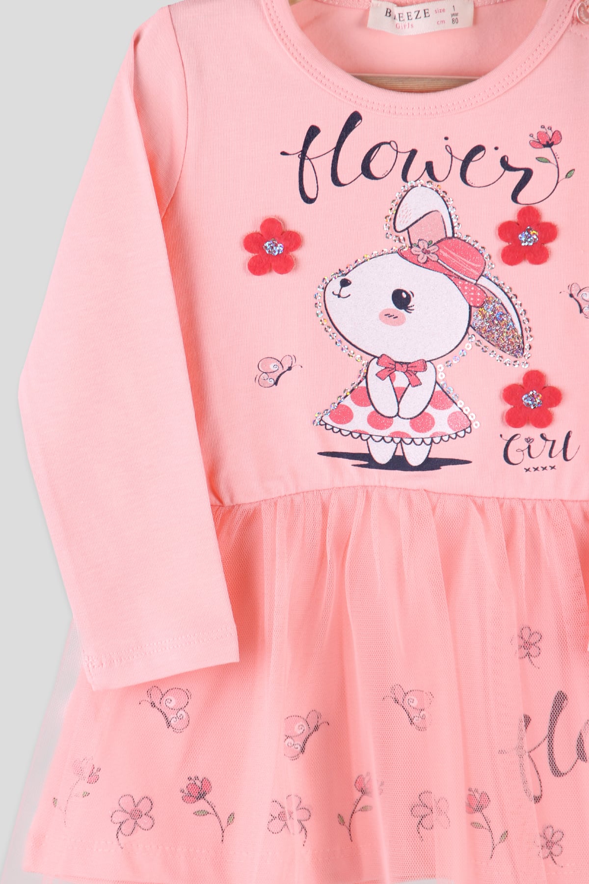 Breeze Kız Bebek Elbise Pullu Tavşanlı Somon (1-4 Yaş)
