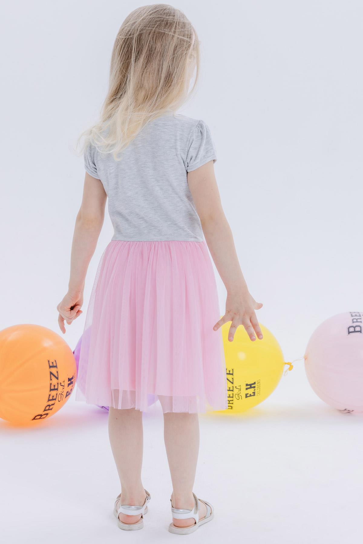 Breeze Kız Bebek Elbise Pullu Tüllü Kirazlı Gri (2 Yaş)