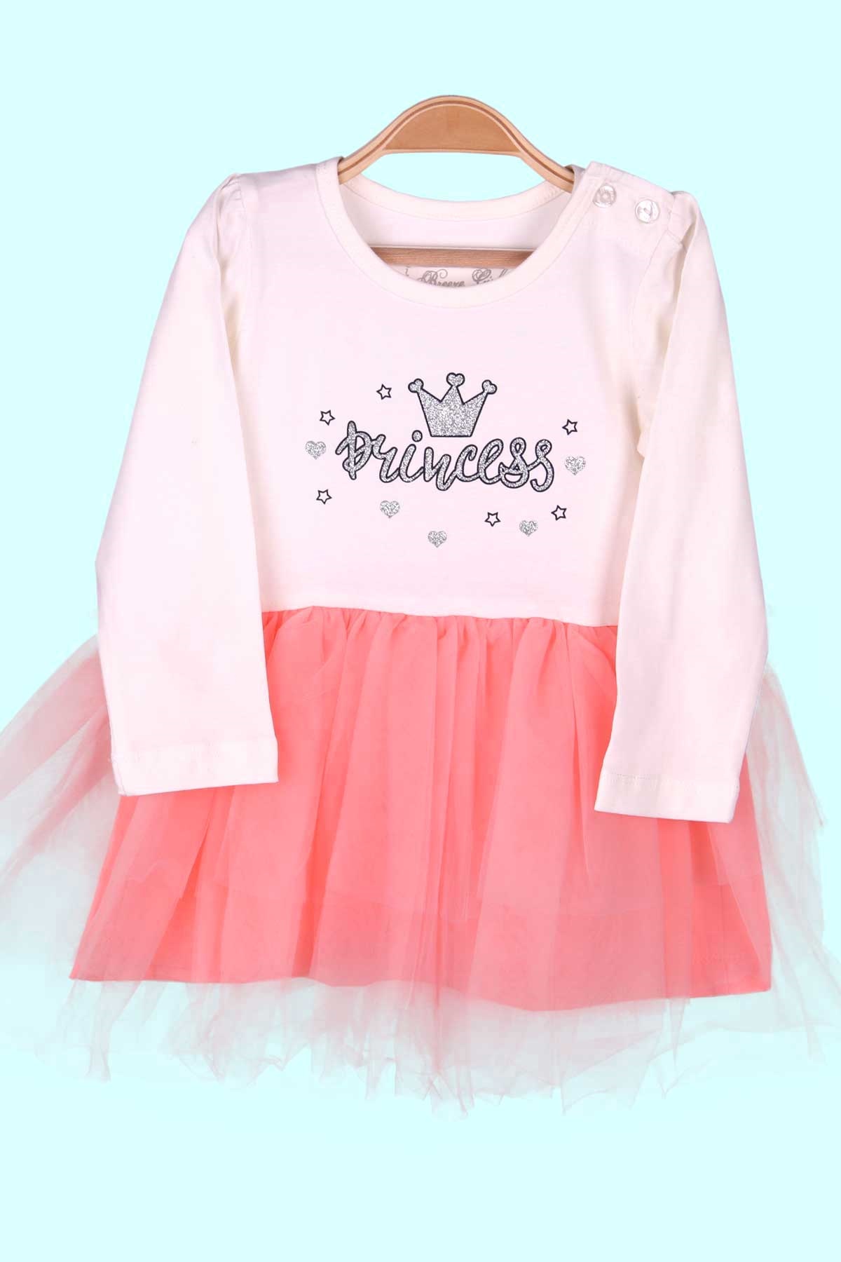 Breeze Kız Bebek Elbise Tütülü Prenses Beyaz-Somon (6 Ay-2 Yaş)