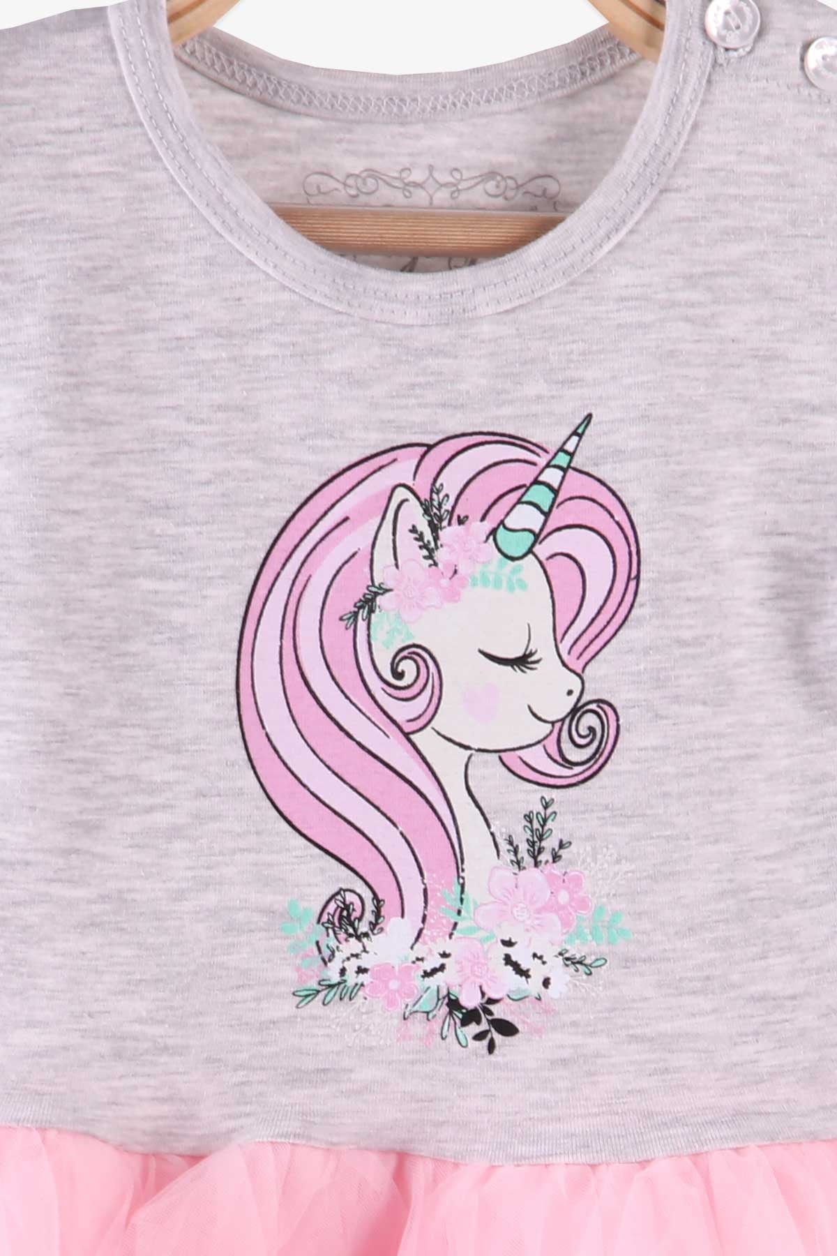 Breeze Kız Bebek Elbise Unicorn Gri (9 Ay-1 Yaş)