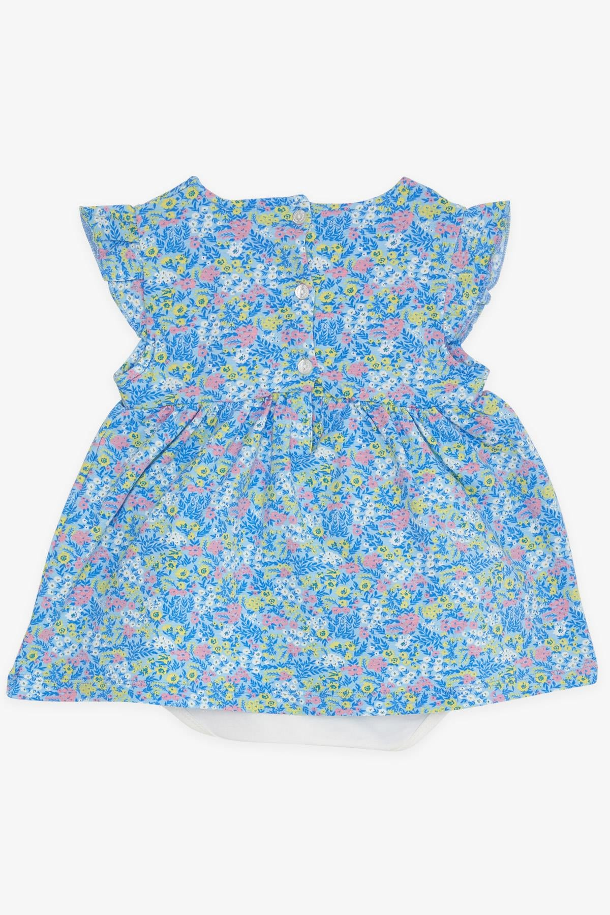 Breeze Kız Bebek Elbise Zıbınlı Çiçek Desenli Fiyonklu Mavi (9 Ay-3 Yaş)