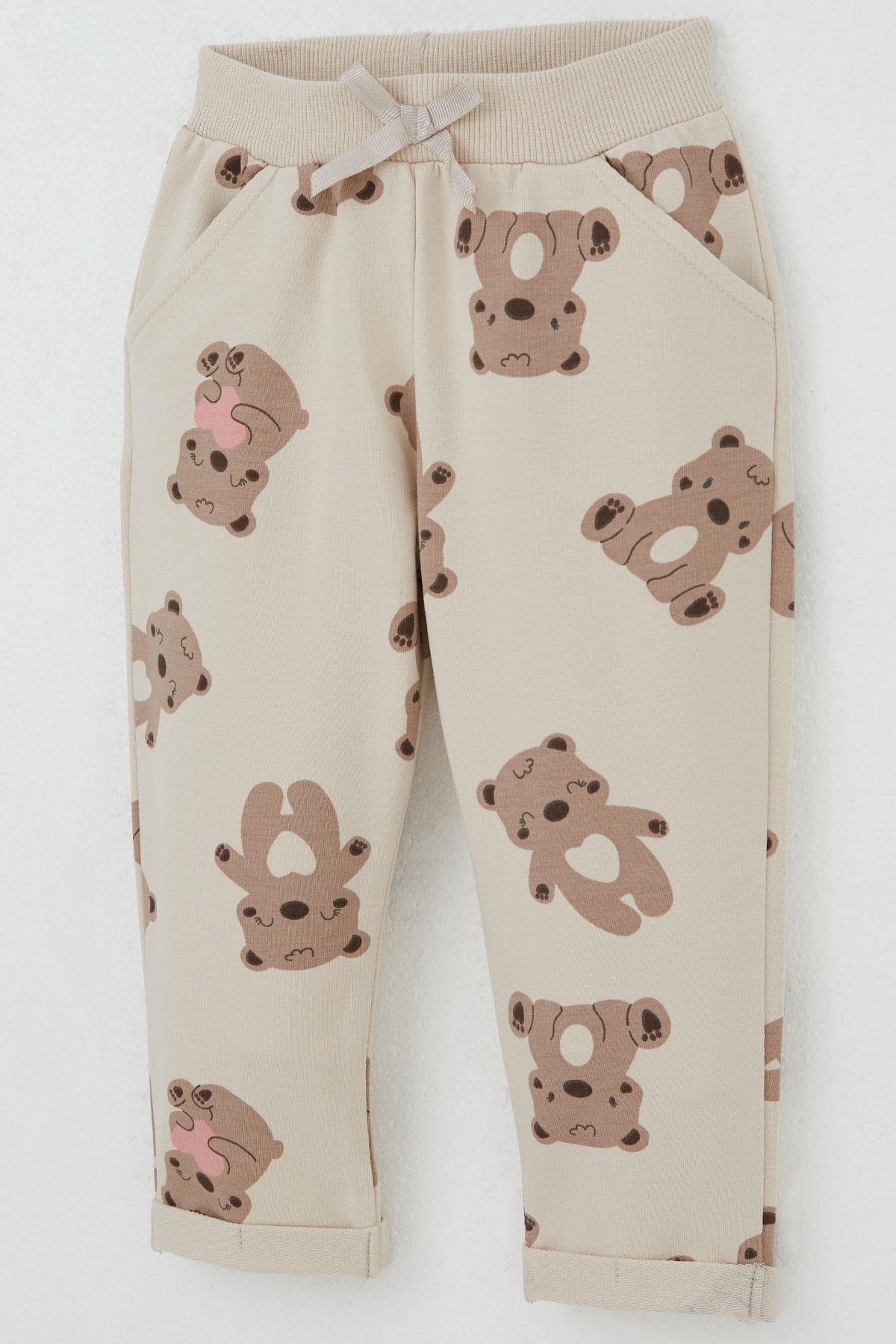 Breeze Kız Bebek Eşofman Takım Mutlu Ayıcık Desenli Bej (6 Ay-1.5 Yaş)