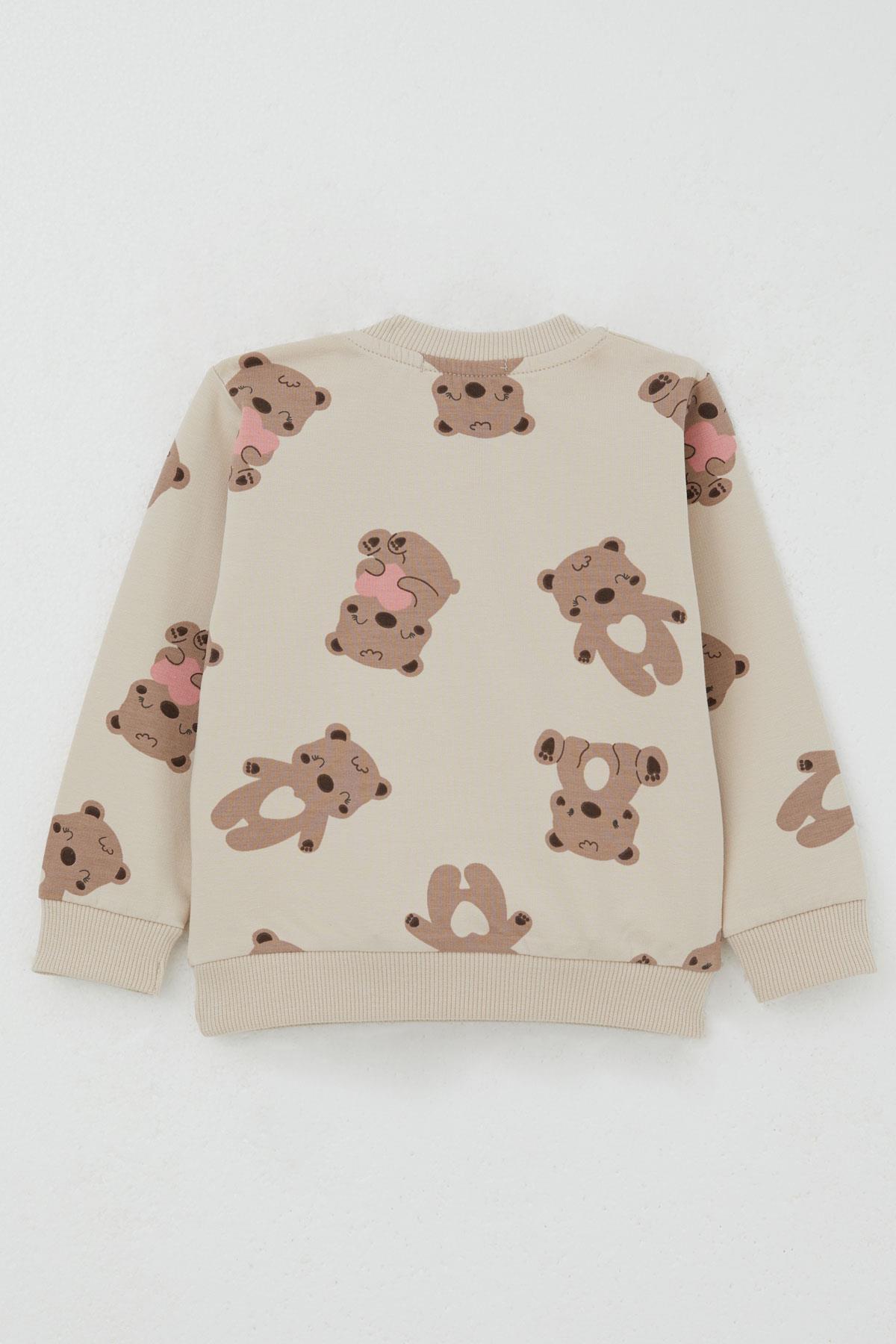 Breeze Kız Bebek Eşofman Takım Mutlu Ayıcık Desenli Bej (6 Ay-1.5 Yaş)