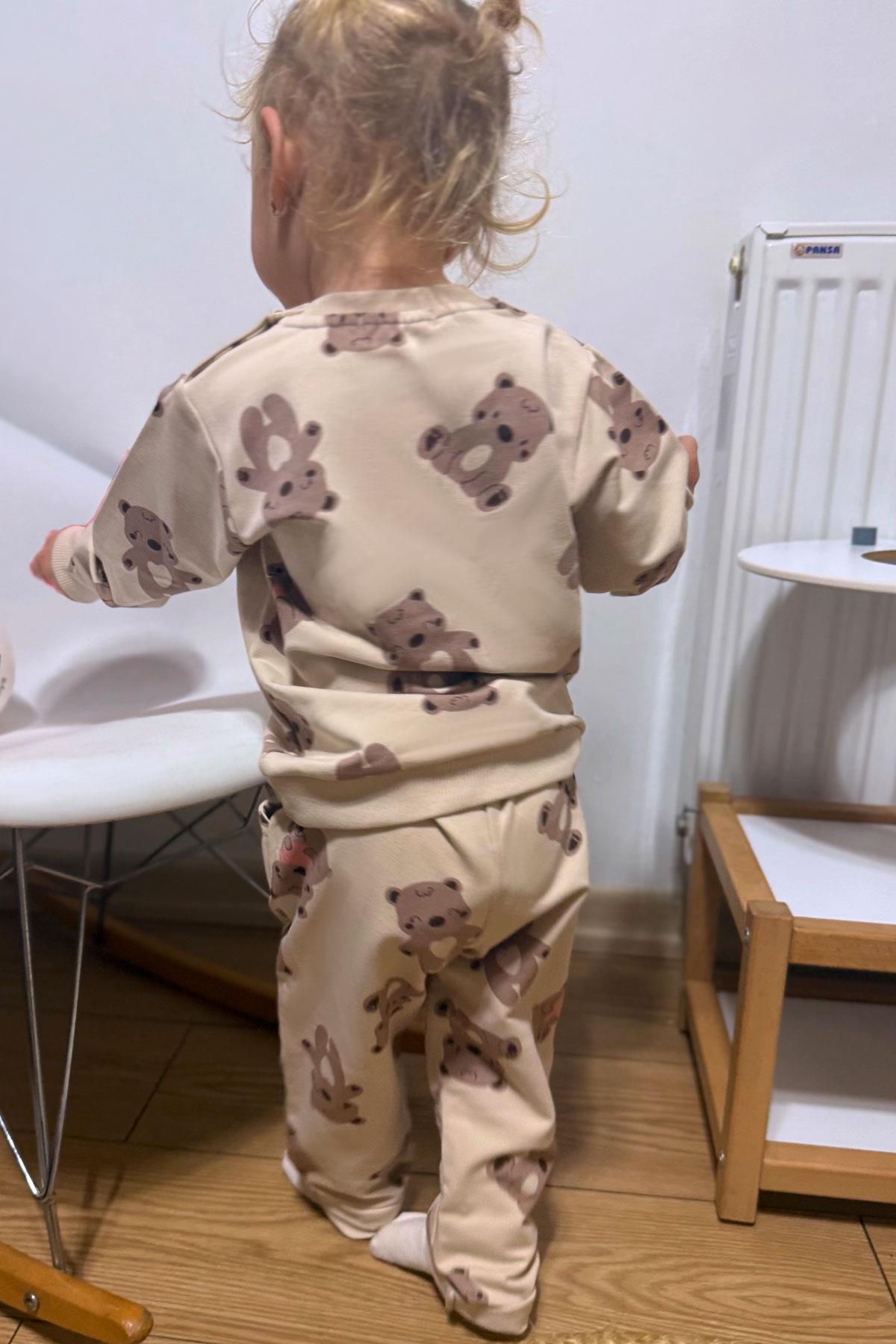 Breeze Kız Bebek Eşofman Takım Mutlu Ayıcık Desenli Bej (6 Ay-1.5 Yaş)