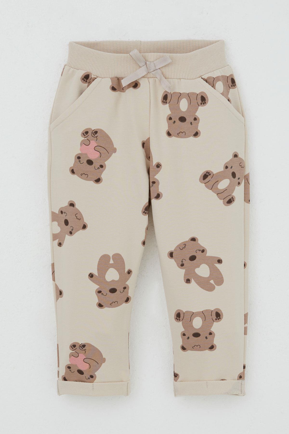 Breeze Kız Bebek Eşofman Takım Mutlu Ayıcık Desenli Bej (6 Ay-1.5 Yaş)