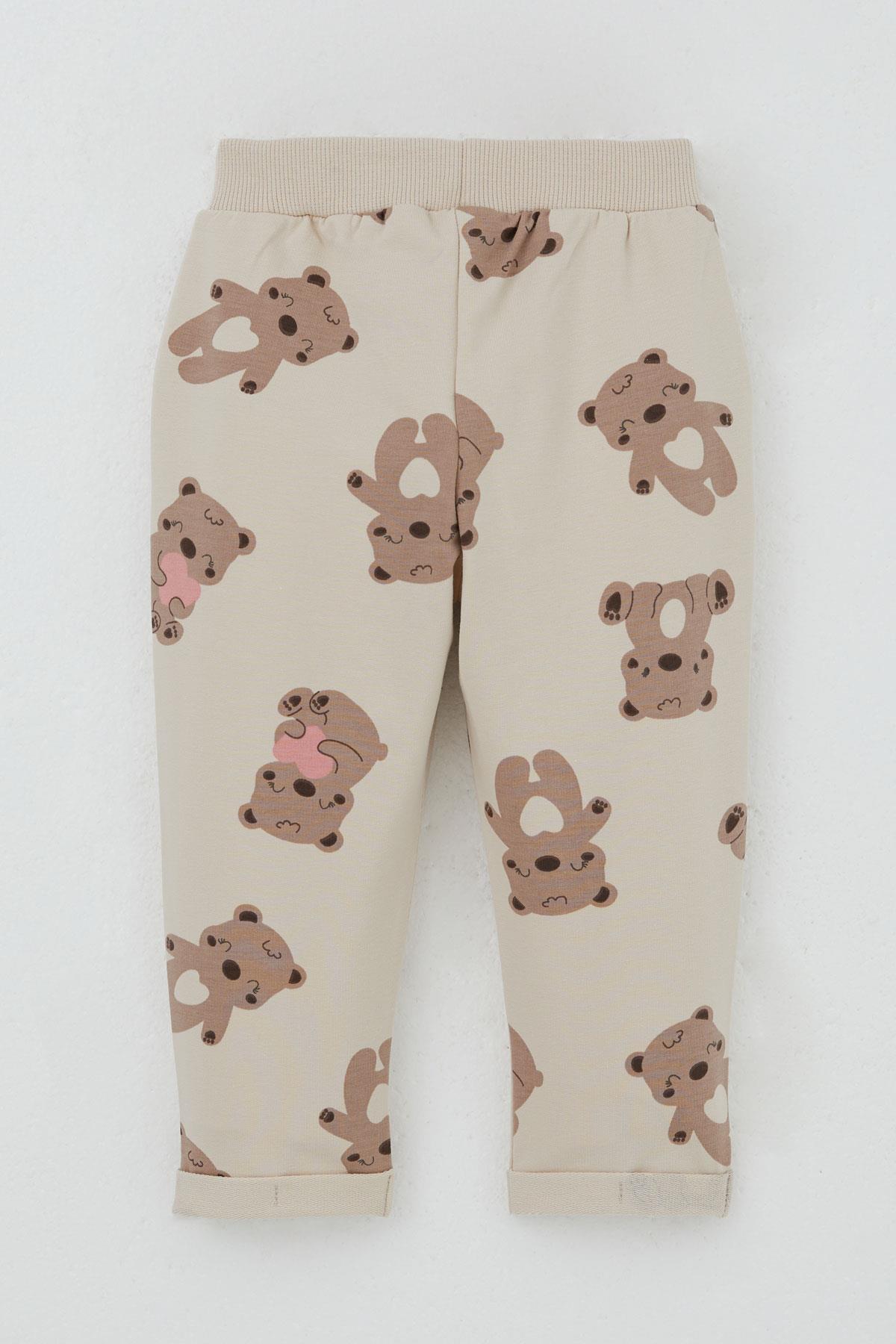 Breeze Kız Bebek Eşofman Takım Mutlu Ayıcık Desenli Bej (6 Ay-1.5 Yaş)