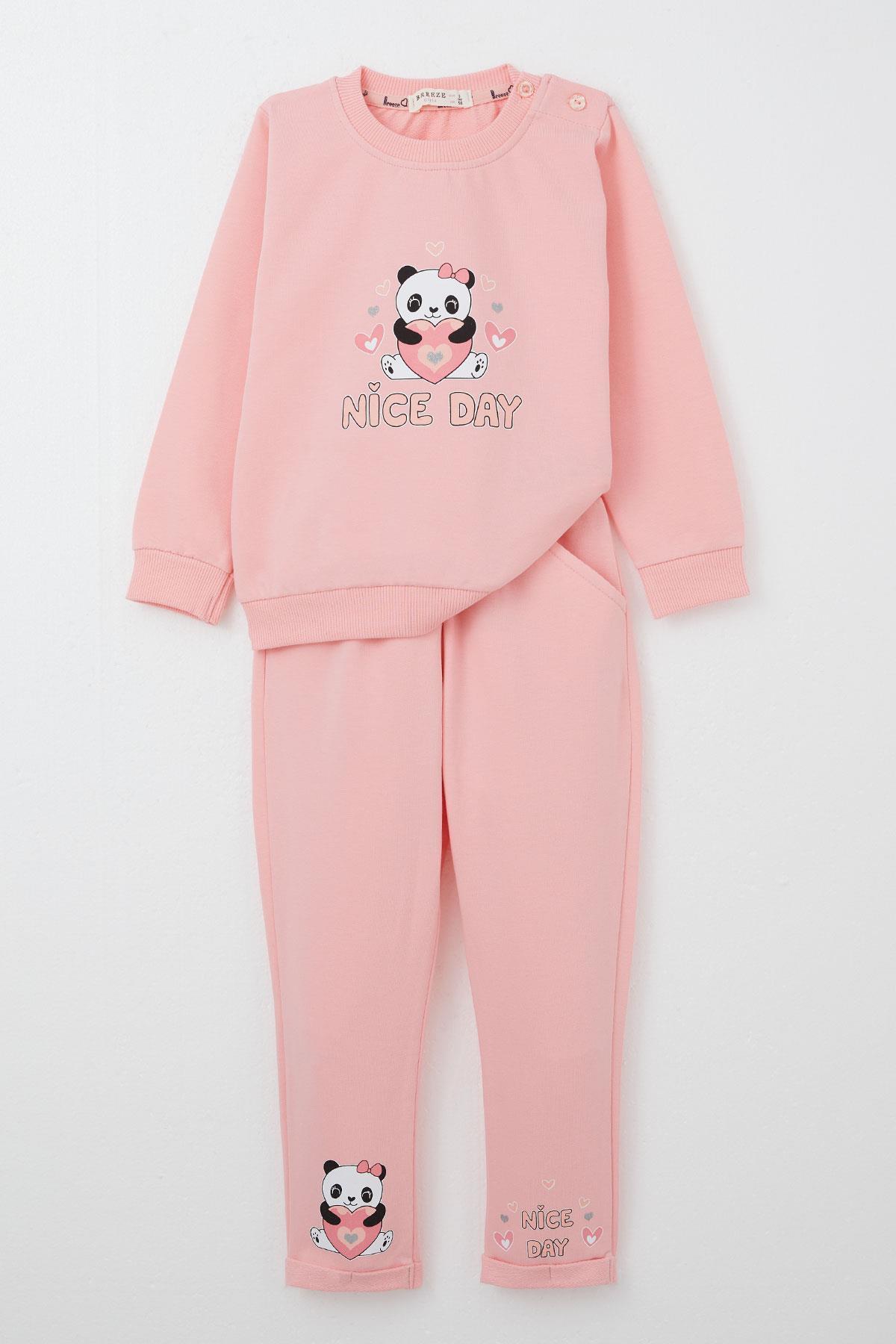 Breeze Kız Bebek Eşofman Takım Mutlu Pandacık Baskılı Pembe (1-3 Yaş)