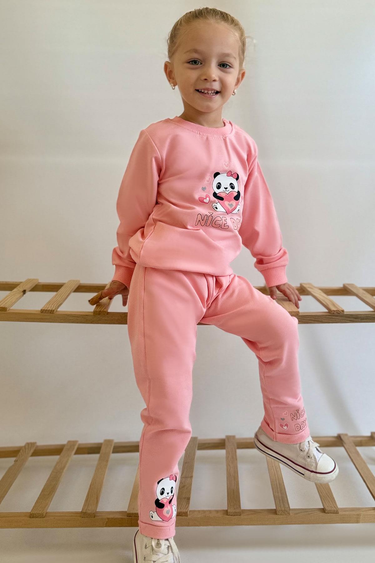 Breeze Kız Bebek Eşofman Takım Mutlu Pandacık Baskılı Pembe (1-3 Yaş)