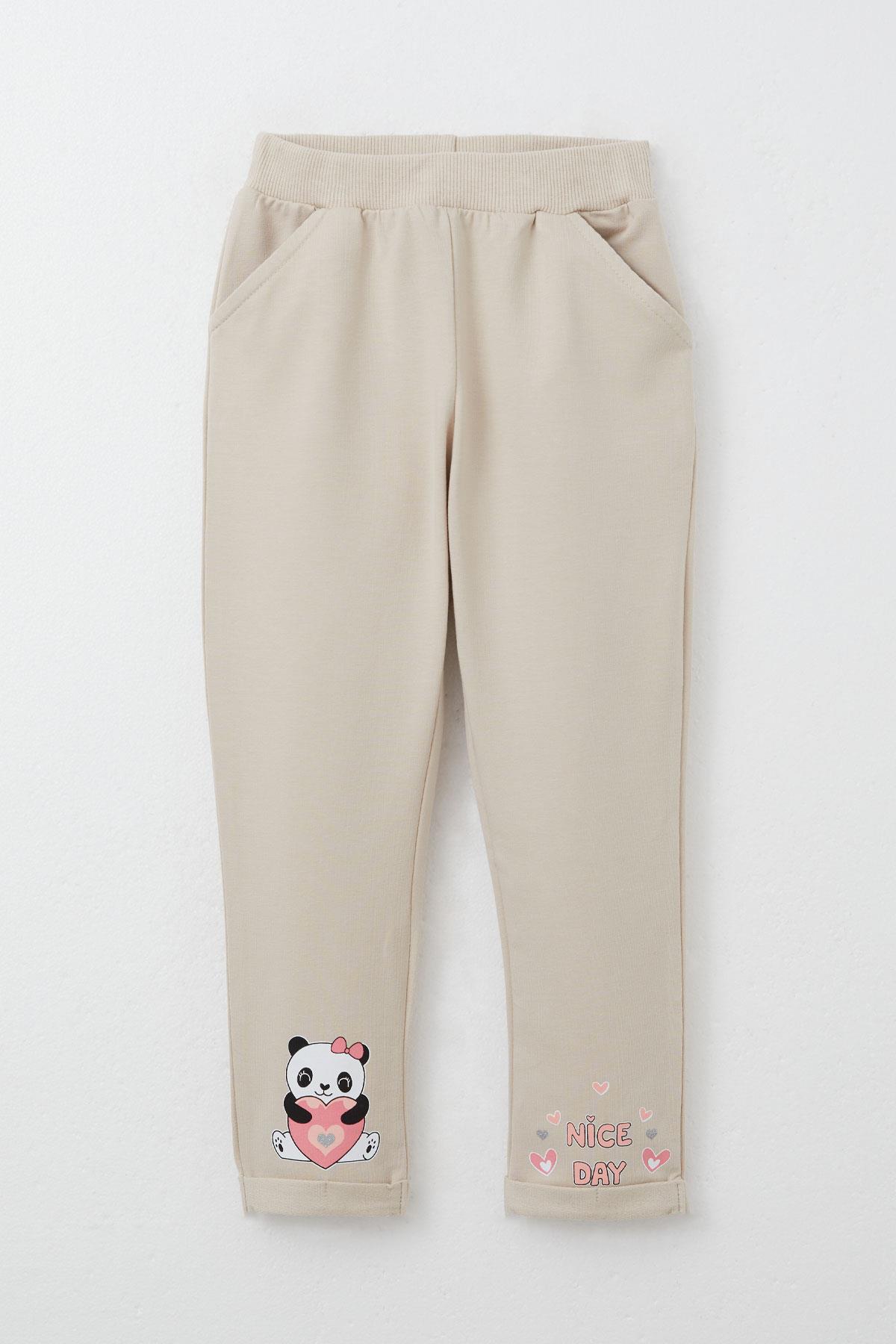 Breeze Kız Bebek Eşofman Takım Mutlu Pandacık Baskılı Bej (9 Ay-3 Yaş)