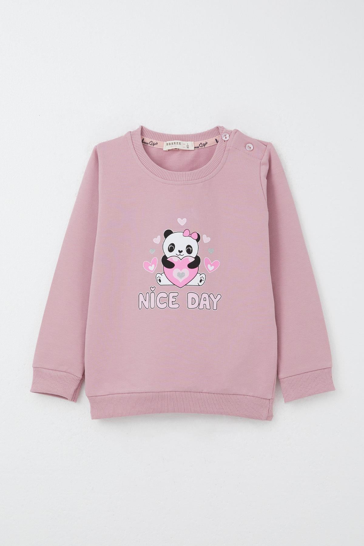 Breeze Kız Bebek Eşofman Takım Mutlu Pandacık Baskılı Gülkurusu (9 Ay-3 Yaş)