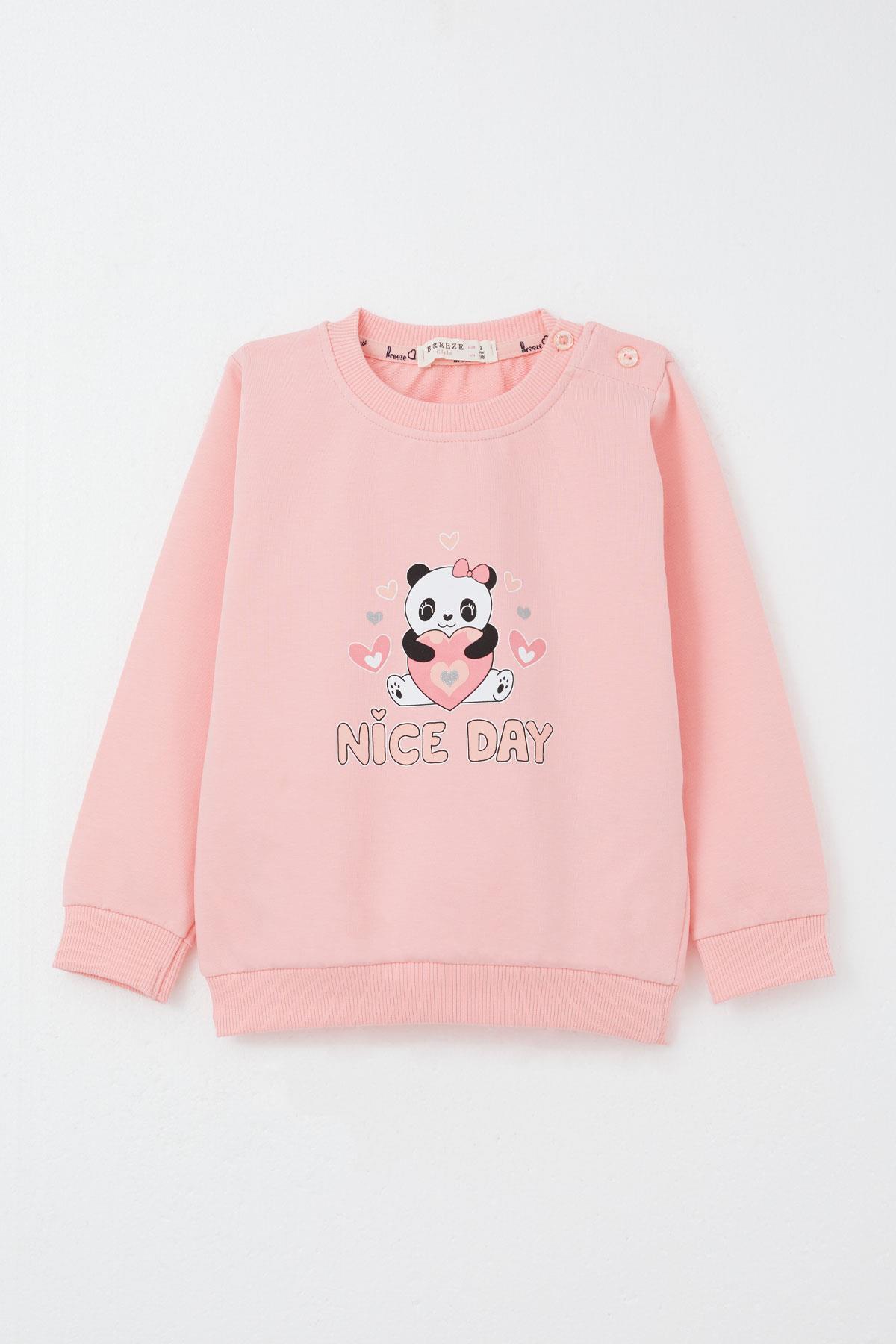 Breeze Kız Bebek Eşofman Takım Mutlu Pandacık Baskılı Pembe (1-3 Yaş)