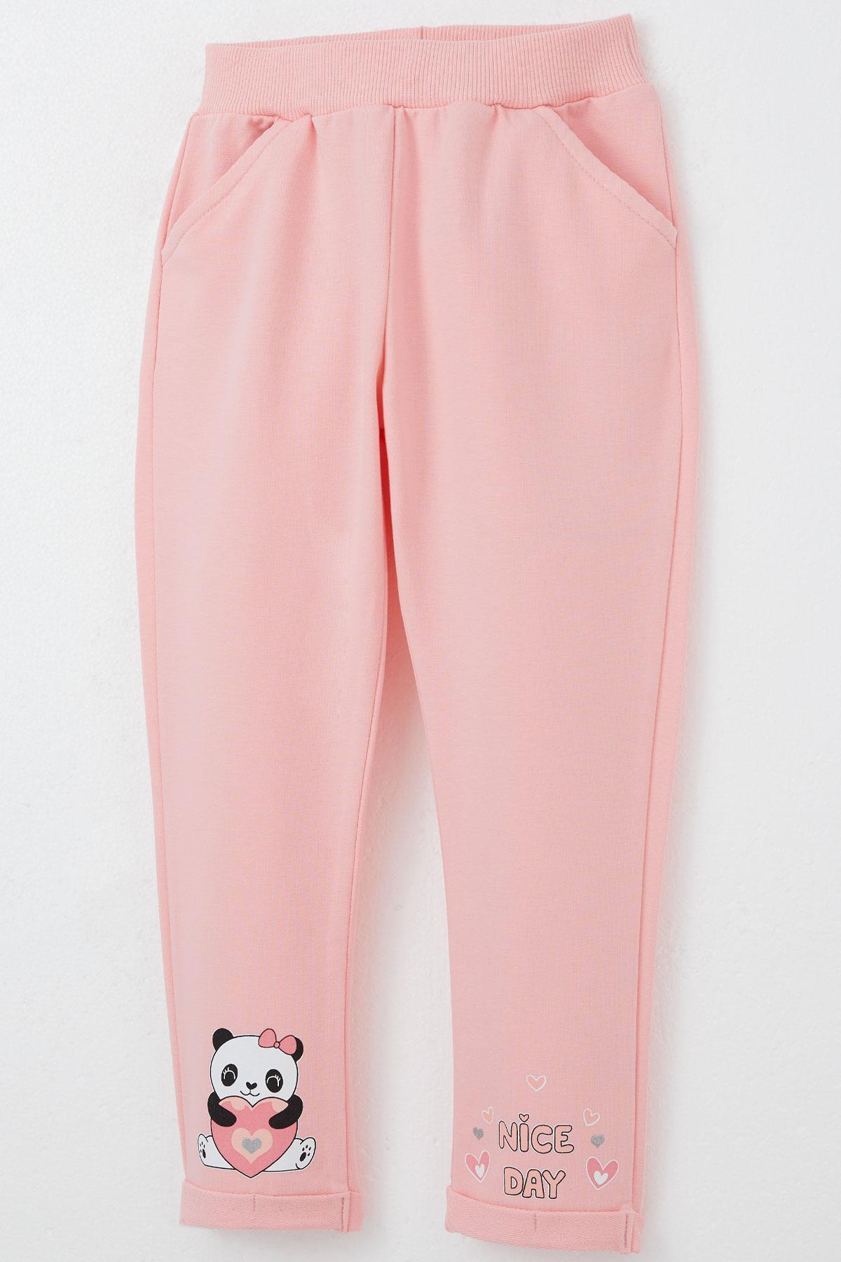 Breeze Kız Bebek Eşofman Takım Mutlu Pandacık Baskılı Pembe (1-3 Yaş)