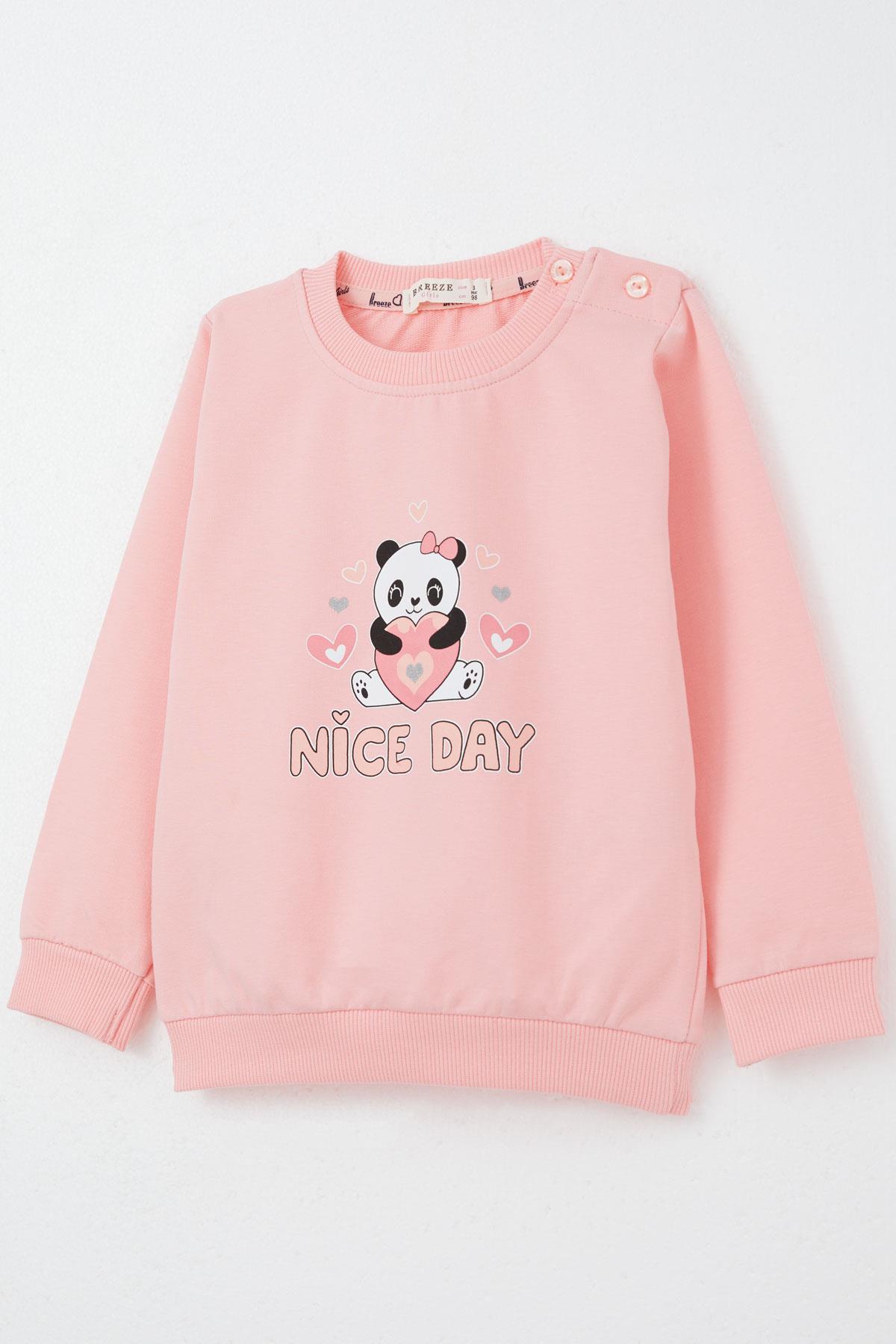 Breeze Kız Bebek Eşofman Takım Mutlu Pandacık Baskılı Pembe (1-3 Yaş)