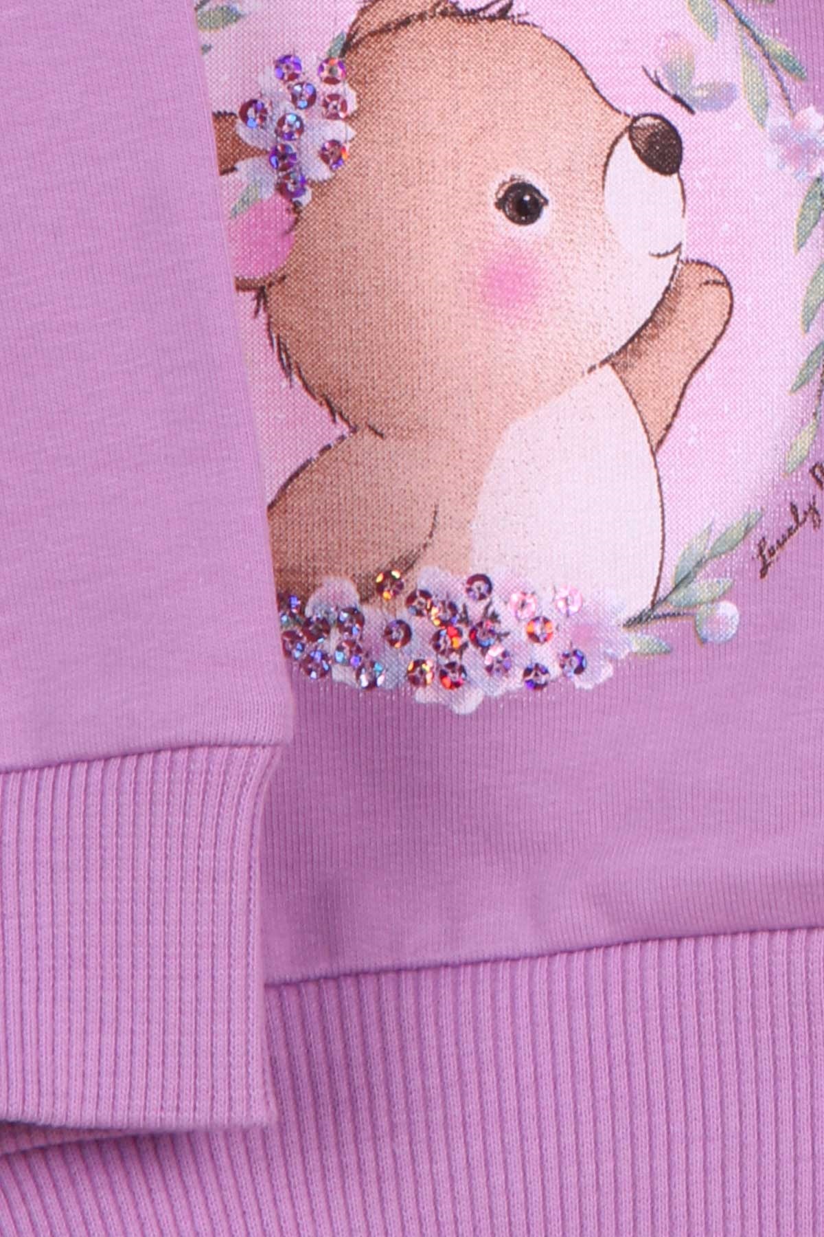 Breeze Kız Bebek Eşofman Takımı Ayıcık Baskılı Eflatun (9 Ay-3 Yaş)