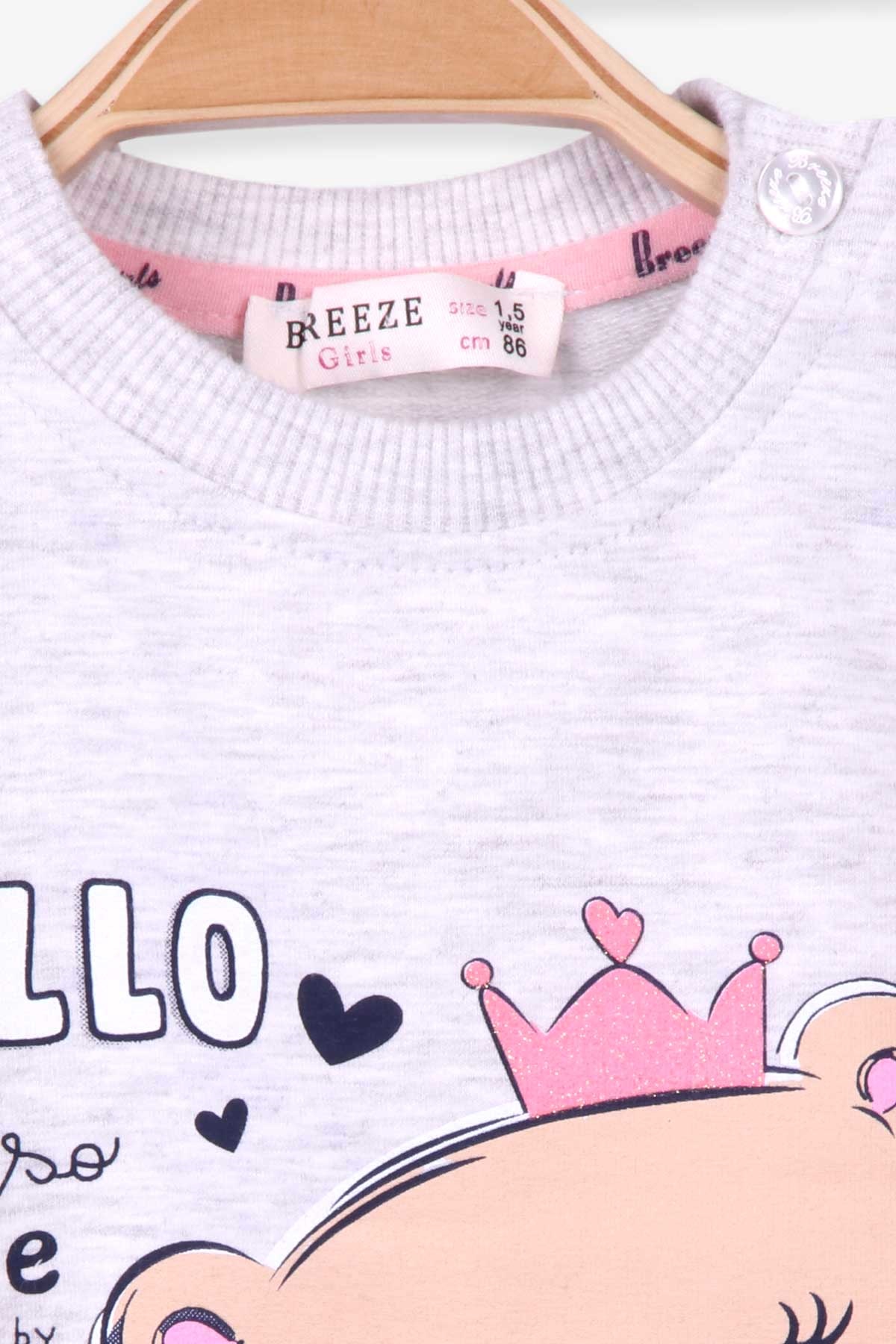 Breeze Kız Bebek Eşofman Takımı Ayıcık Baskılı Açık Gri Melanj (1.5 Yaş)