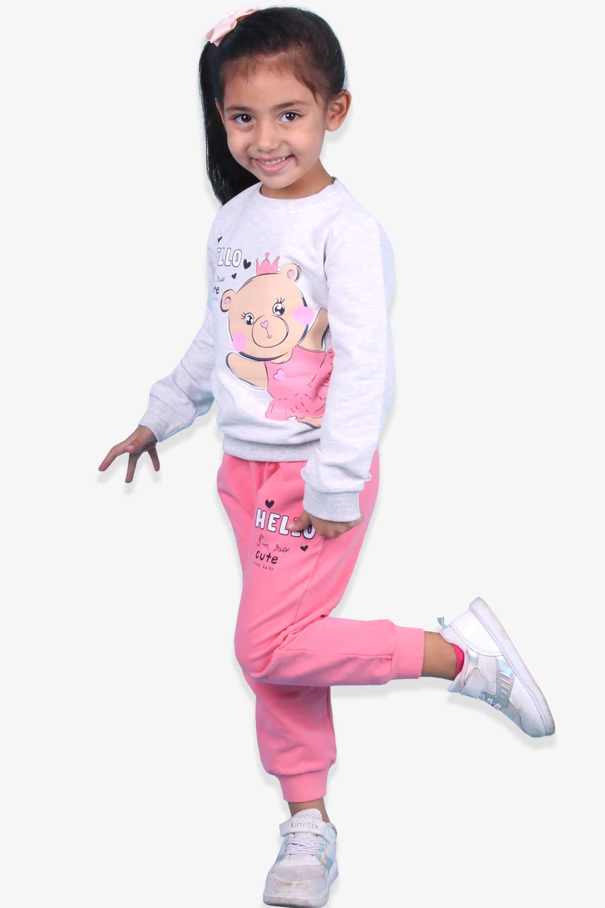 Breeze Kız Bebek Eşofman Takımı Ayıcık Baskılı Açık Gri Melanj (1.5 Yaş)