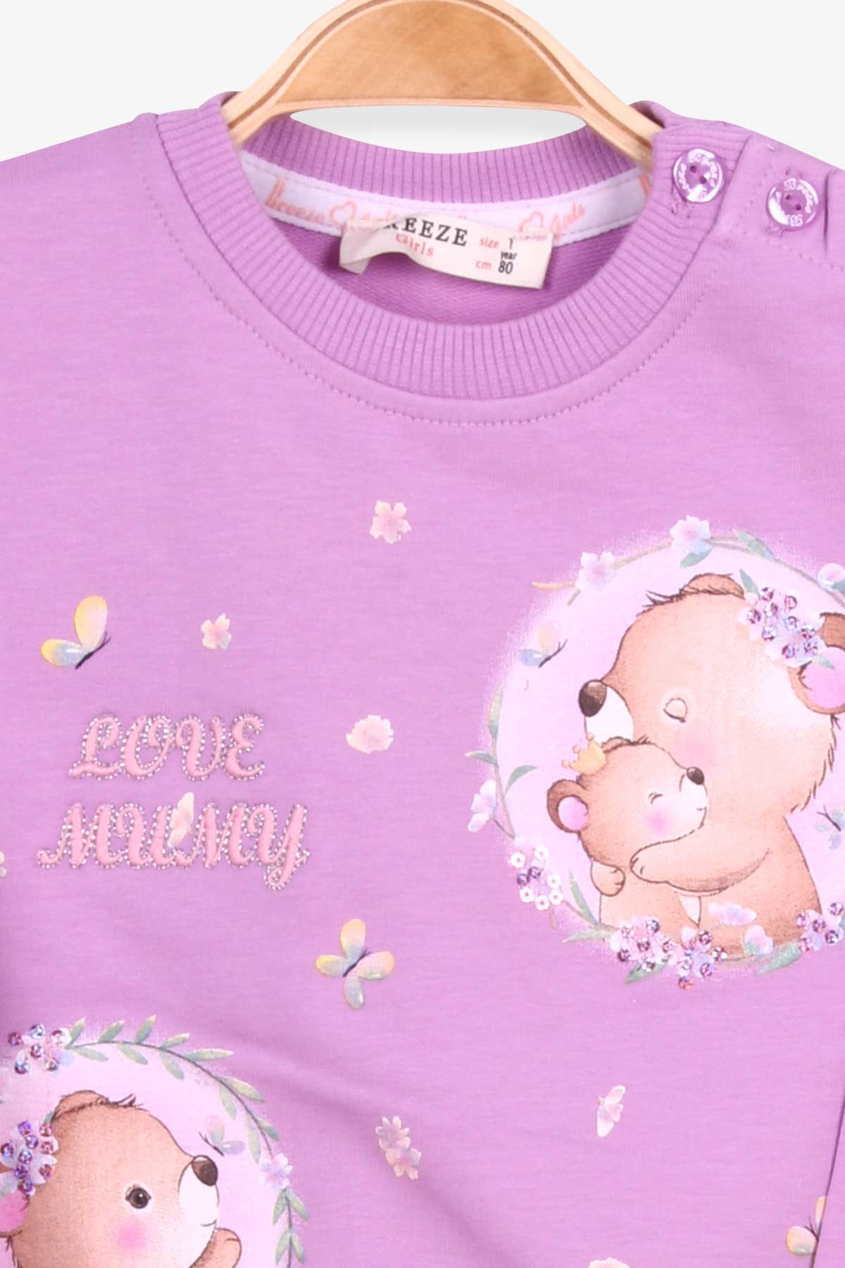 Breeze Kız Bebek Eşofman Takımı Ayıcık Baskılı Eflatun (9 Ay-3 Yaş)