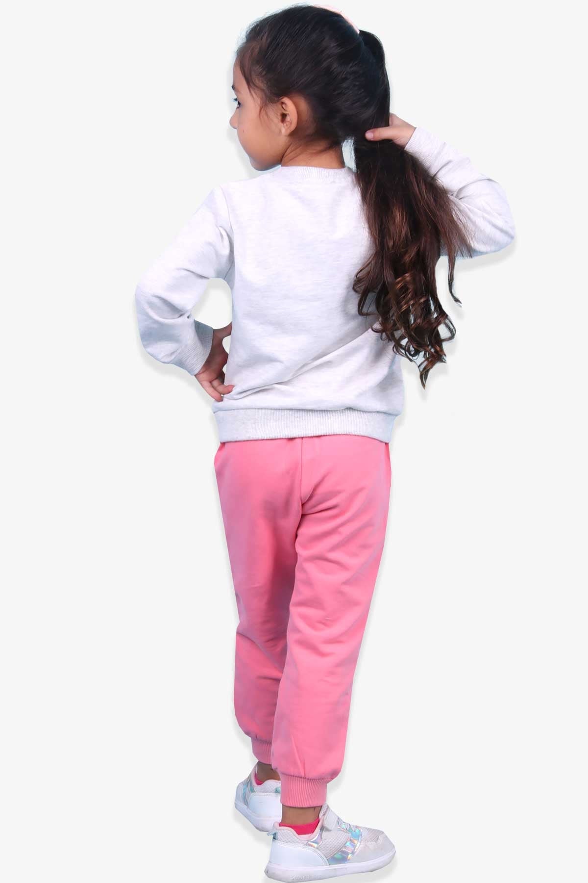 Breeze Kız Bebek Eşofman Takımı Ayıcık Baskılı Açık Gri Melanj (1.5 Yaş)