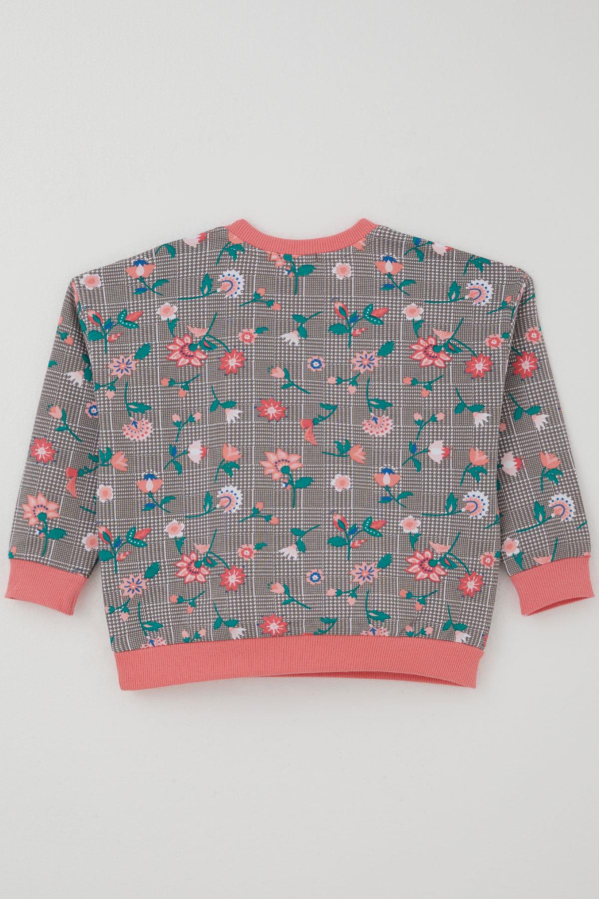 Breeze Kız Bebek Eşofman Takımı Ekose Desenli Çiçek Bahçesi Vizon (9 Ay-3 Yaş)