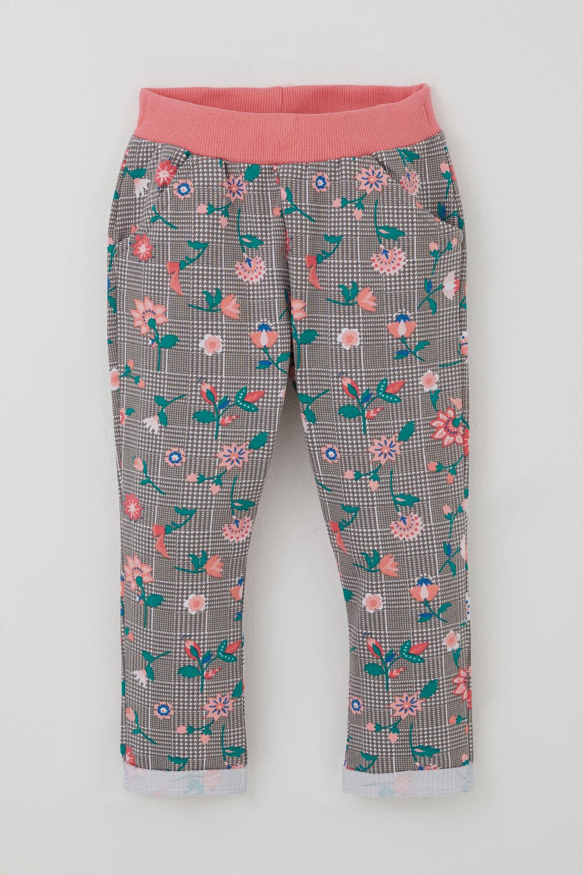 Breeze Kız Bebek Eşofman Takımı Ekose Desenli Çiçek Bahçesi Vizon (9 Ay-3 Yaş)