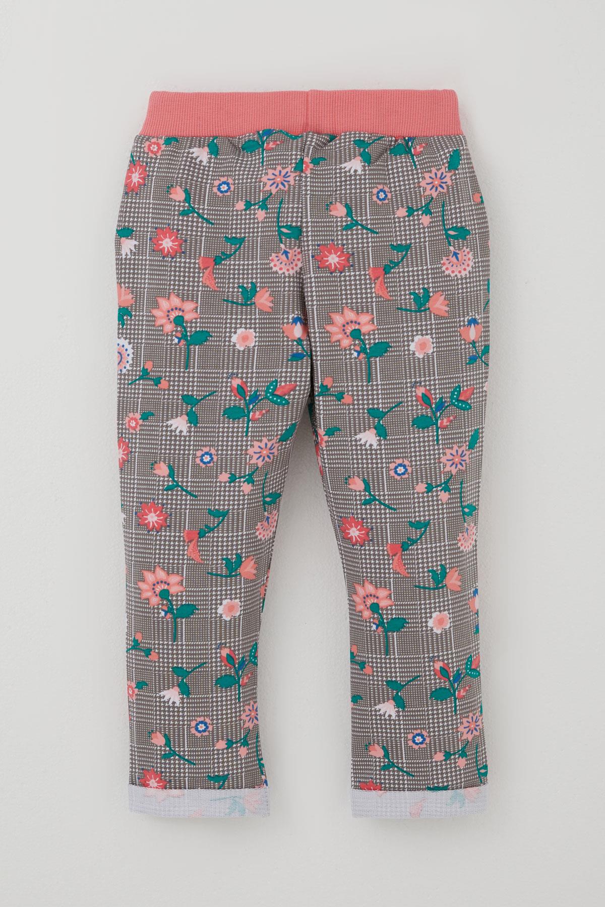 Breeze Kız Bebek Eşofman Takımı Ekose Desenli Çiçek Bahçesi Vizon (9 Ay-3 Yaş)