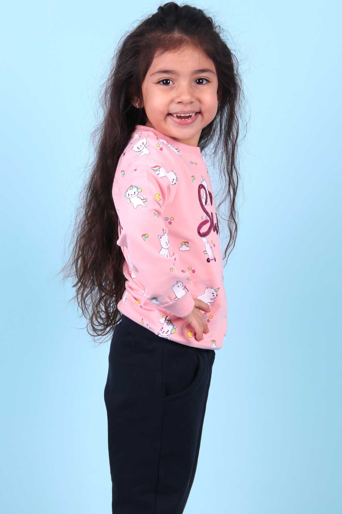 Breeze Kız Bebek Eşofman Takımı Kedicorn Somon (9 Ay-3 Yaş)