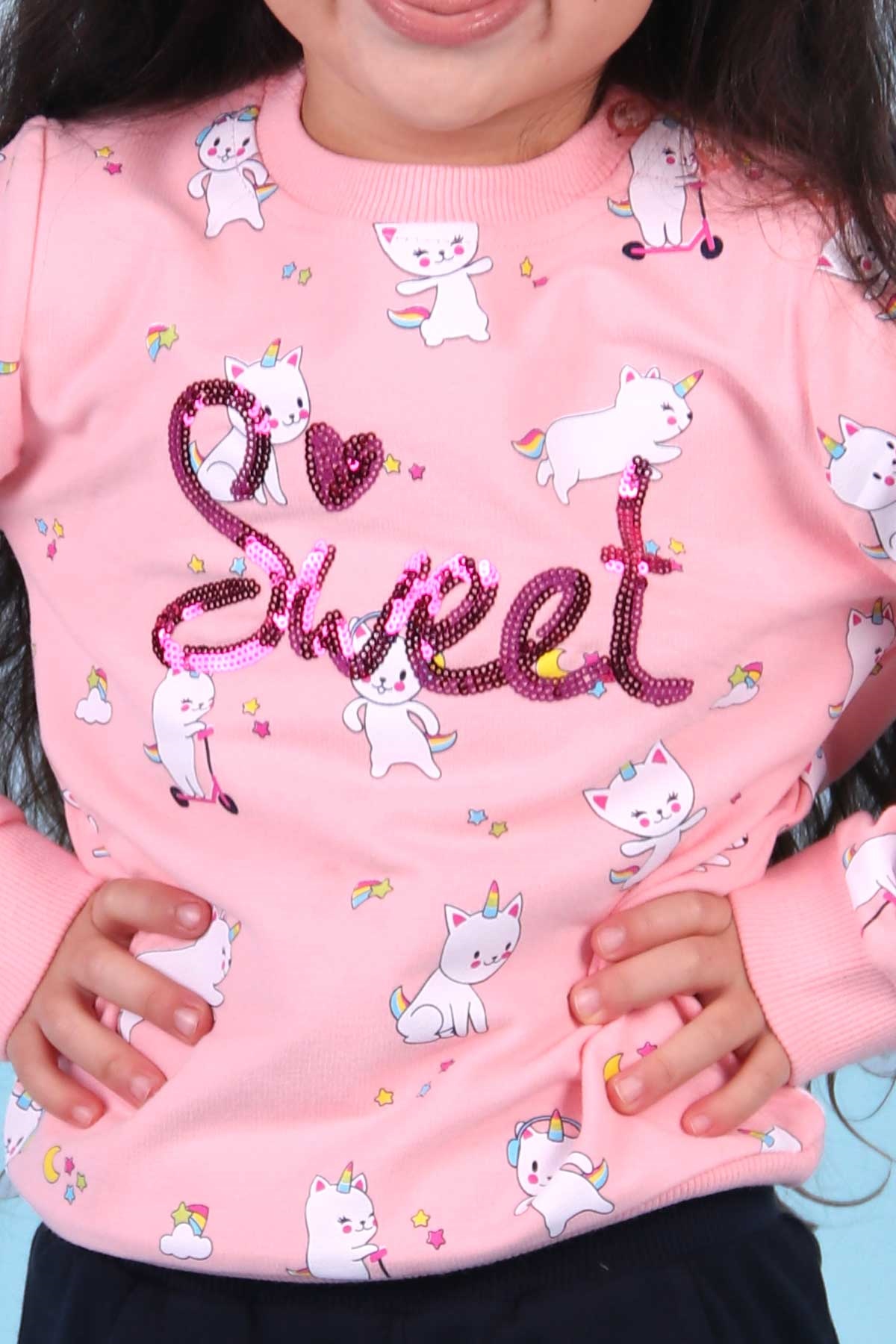 Breeze Kız Bebek Eşofman Takımı Kedicorn Somon (9 Ay-3 Yaş)
