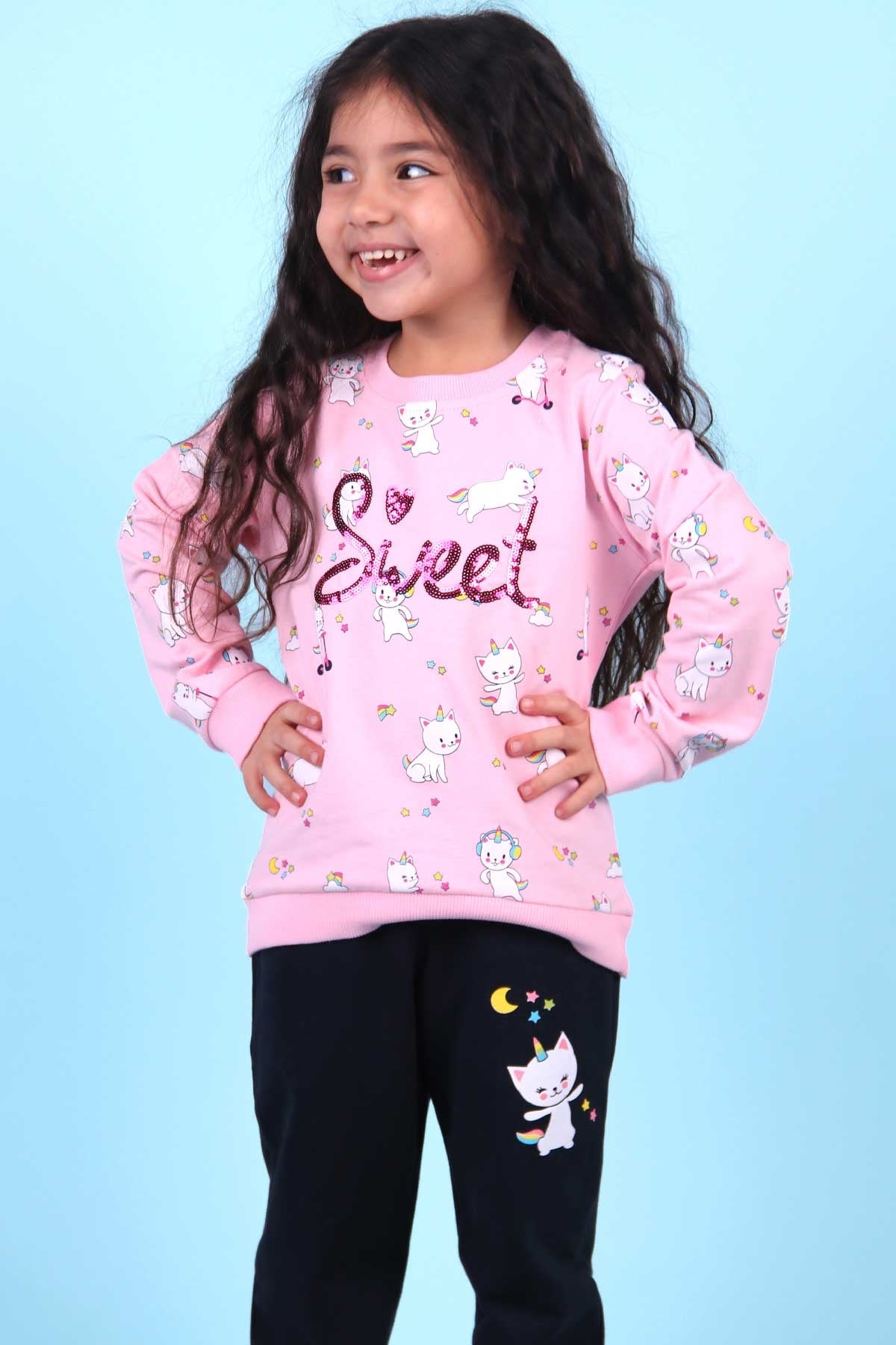 Breeze Kız Bebek Eşofman Takımı Kedicorn Pudra (9 Ay-3 Yaş)