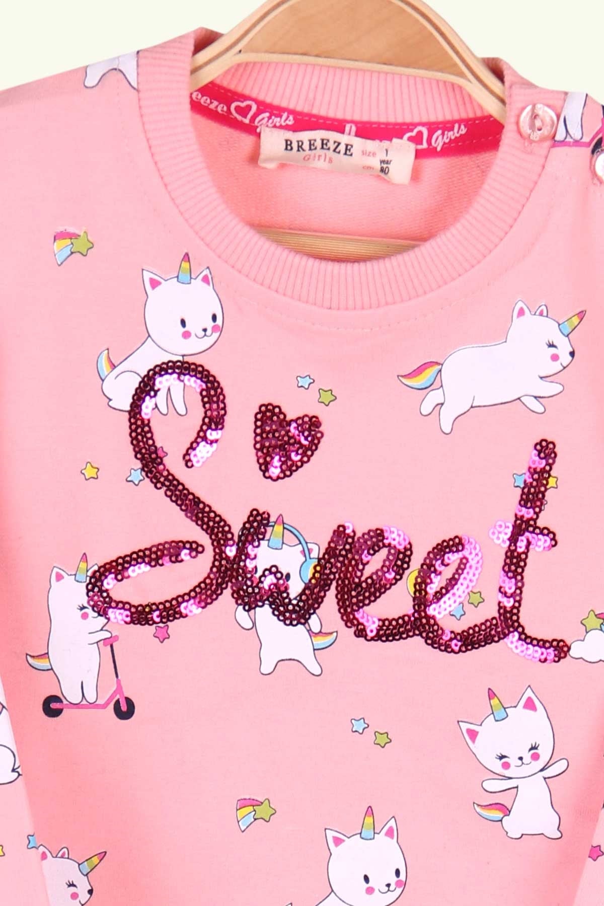 Breeze Kız Bebek Eşofman Takımı Kedicorn Somon (9 Ay-3 Yaş)