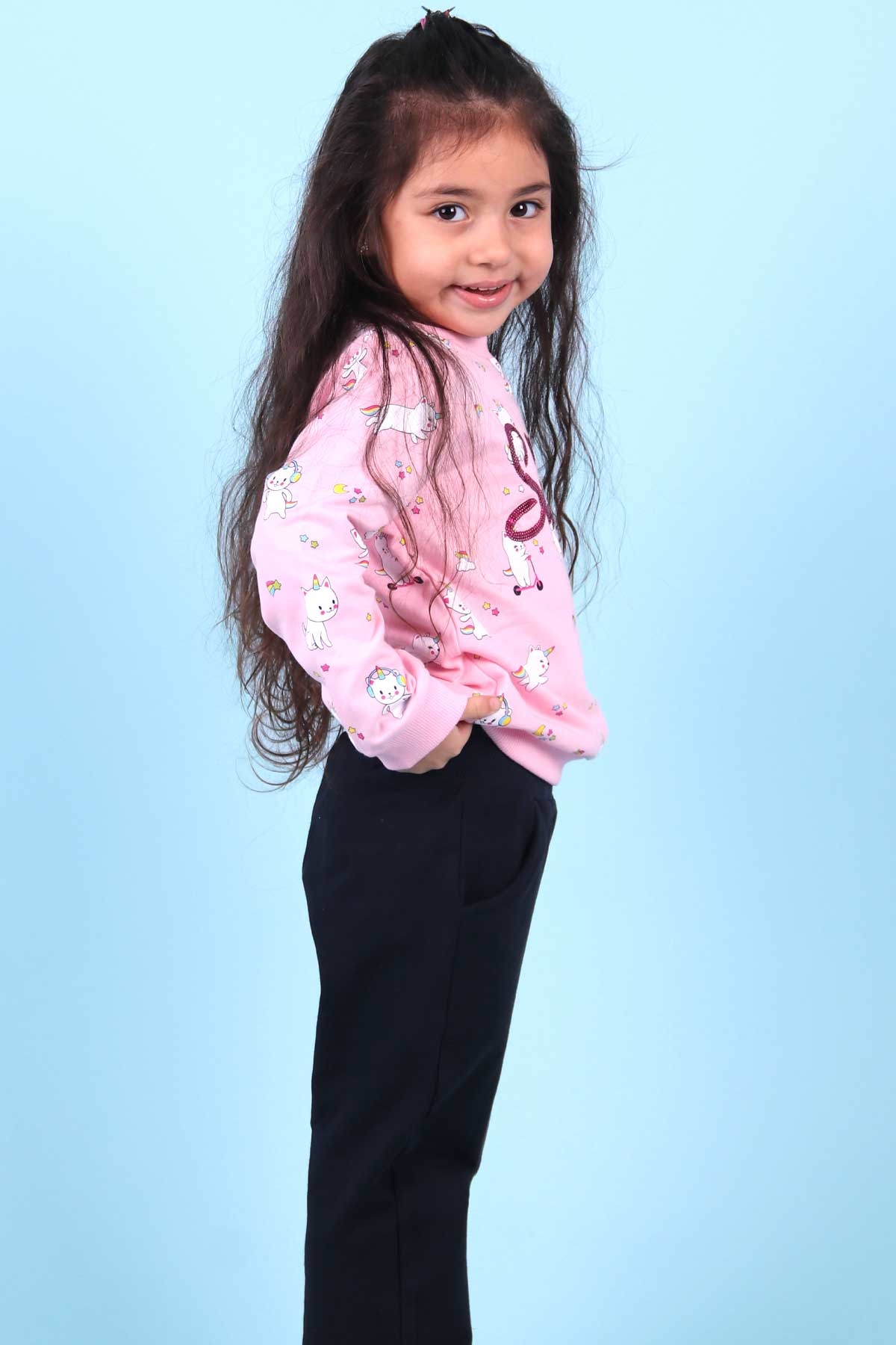 Breeze Kız Bebek Eşofman Takımı Kedicorn Pudra (9 Ay-3 Yaş)