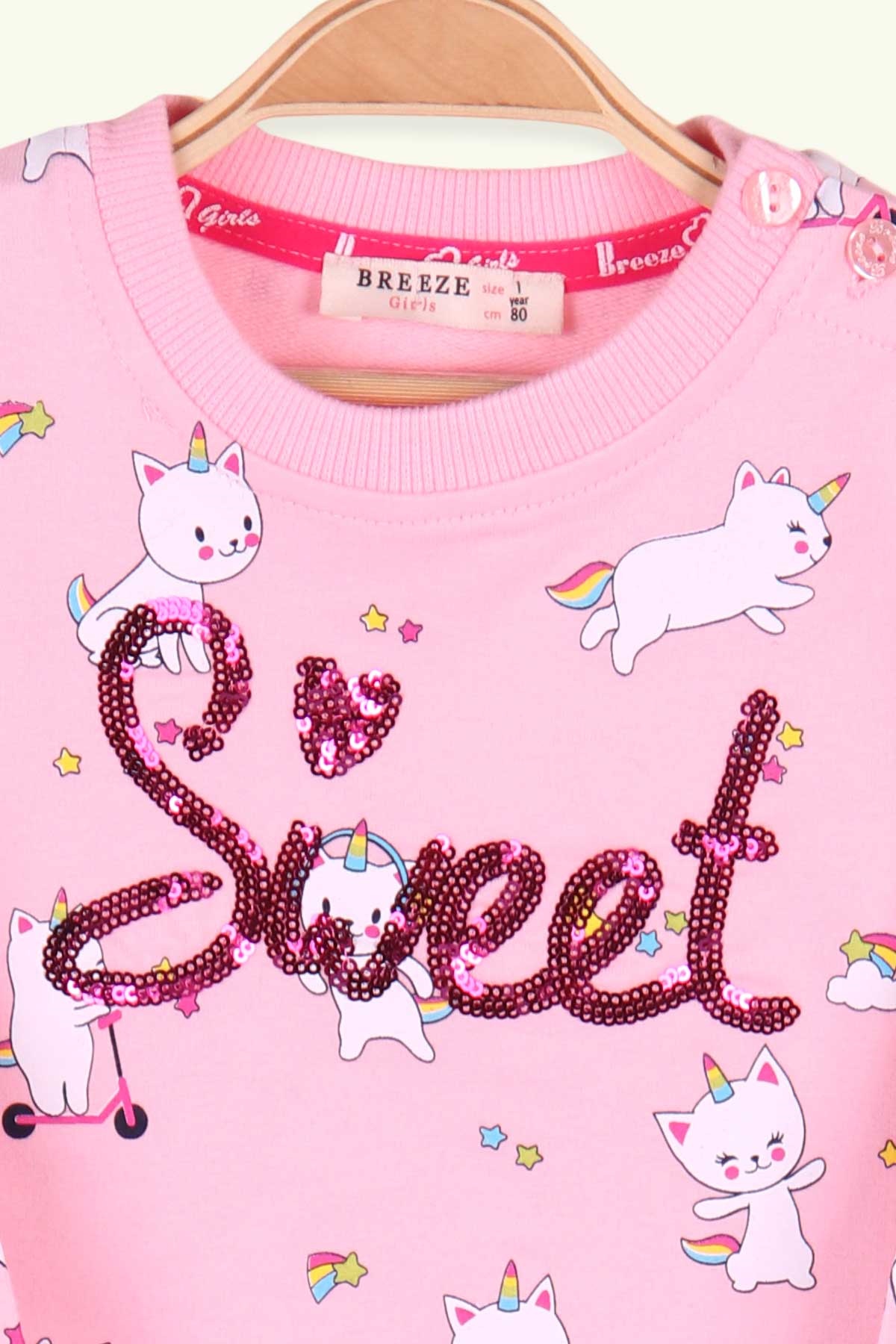 Breeze Kız Bebek Eşofman Takımı Kedicorn Pudra (9 Ay-3 Yaş)
