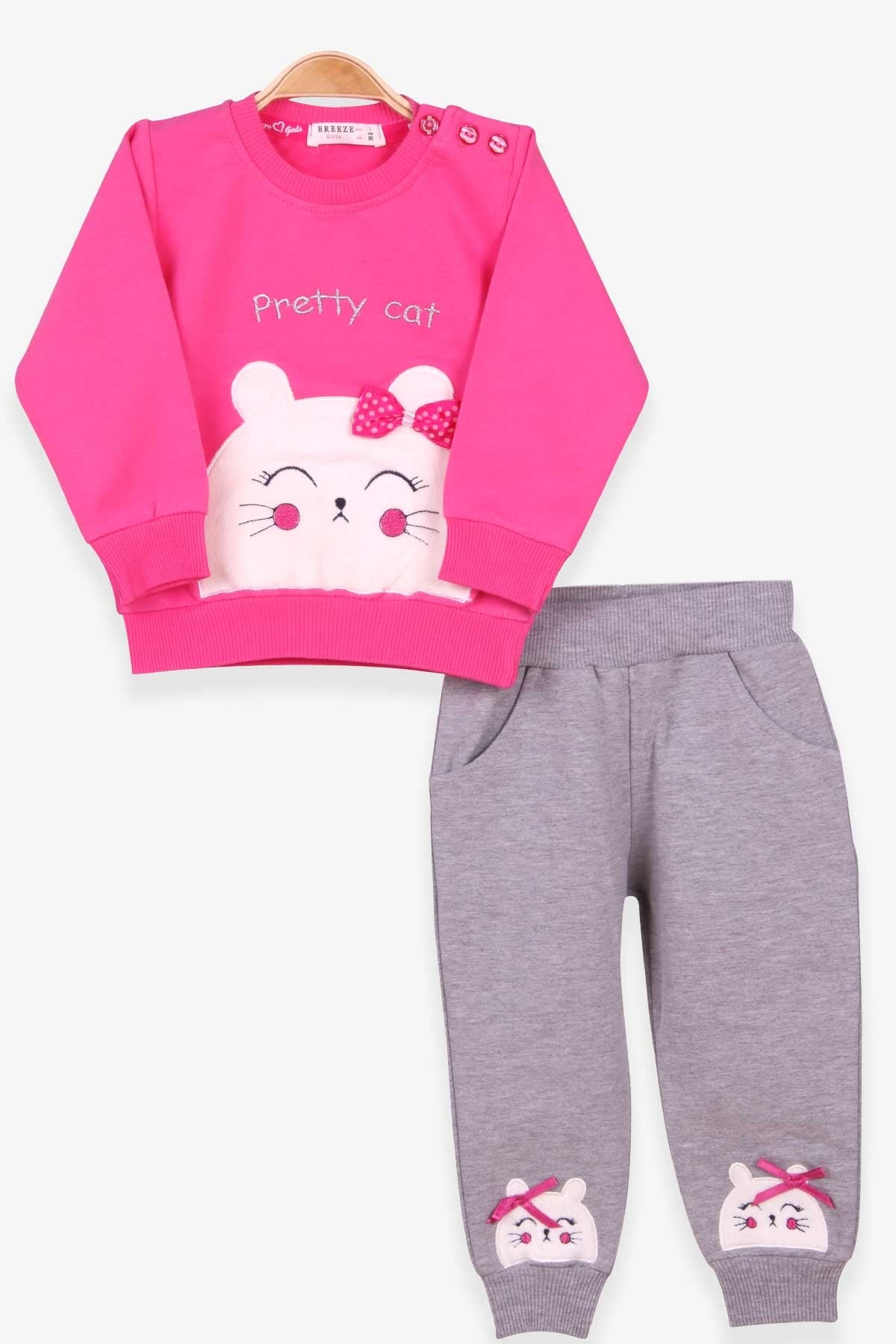 Breeze Kız Bebek Eşofman Takımı Kedili Pembe (9 Ay)