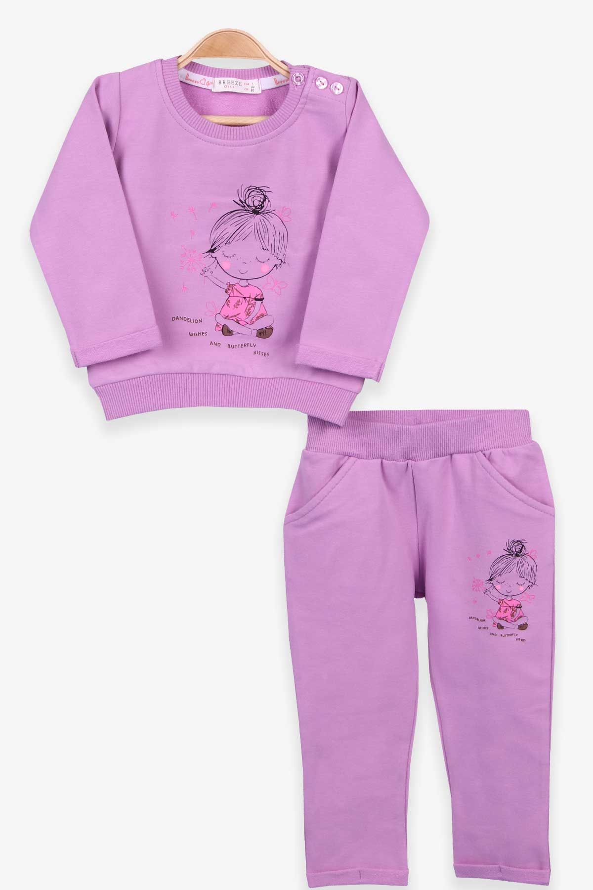 Breeze Kız Bebek Eşofman Takımı Kız Baskılı Eflatun (9 Ay-3 Yaş)