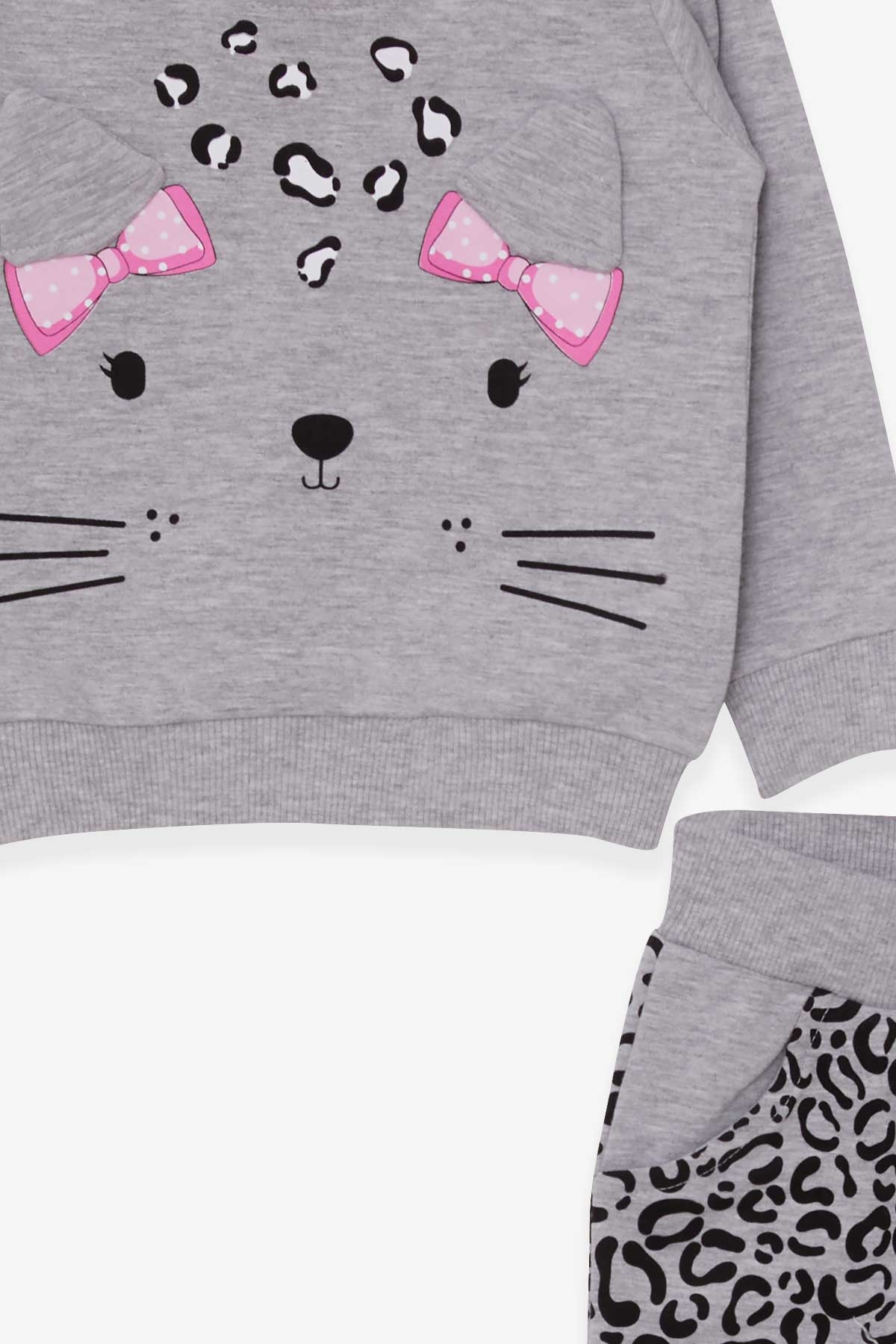 Breeze Kız Bebek Eşofman Takımı Leoparlı Gri Melanj (1 Yaş)