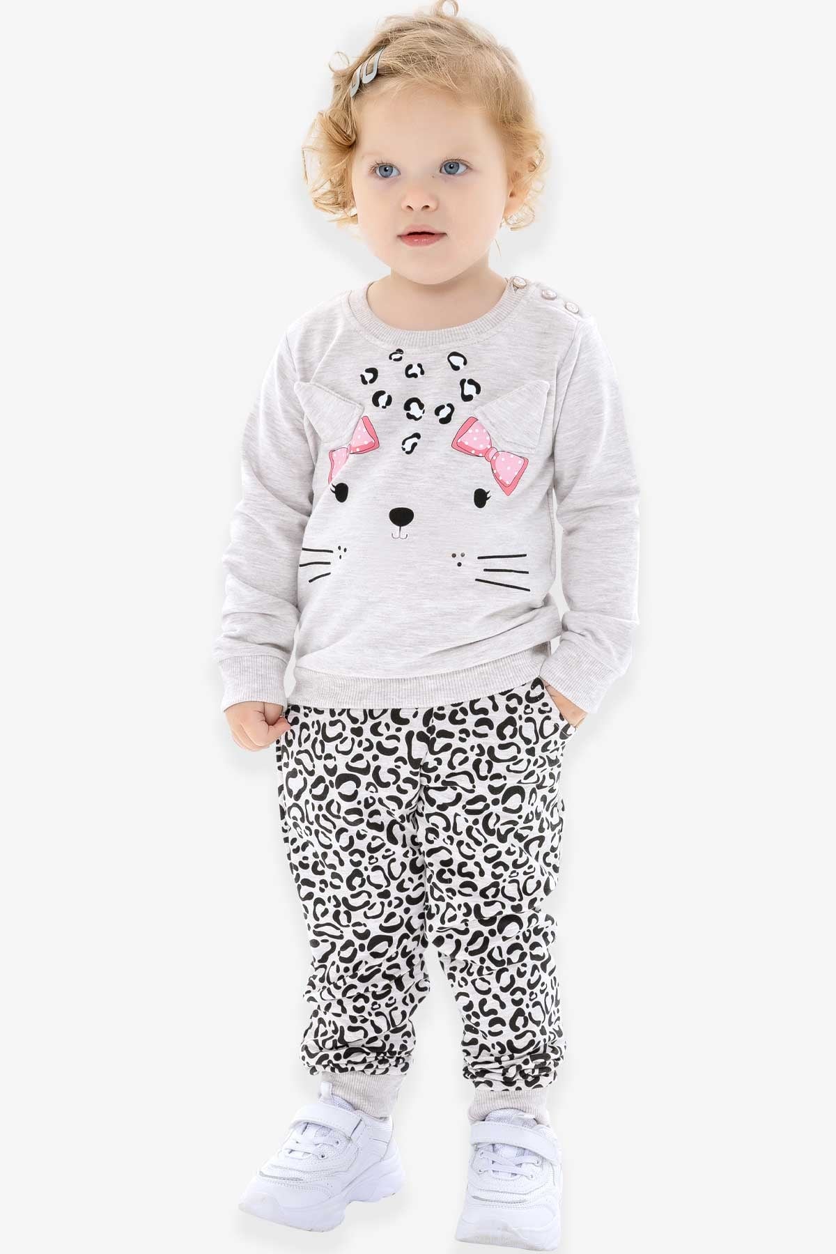 Breeze Kız Bebek Eşofman Takımı Leoparlı Bej Melanj (9 Ay-3 Yaş)