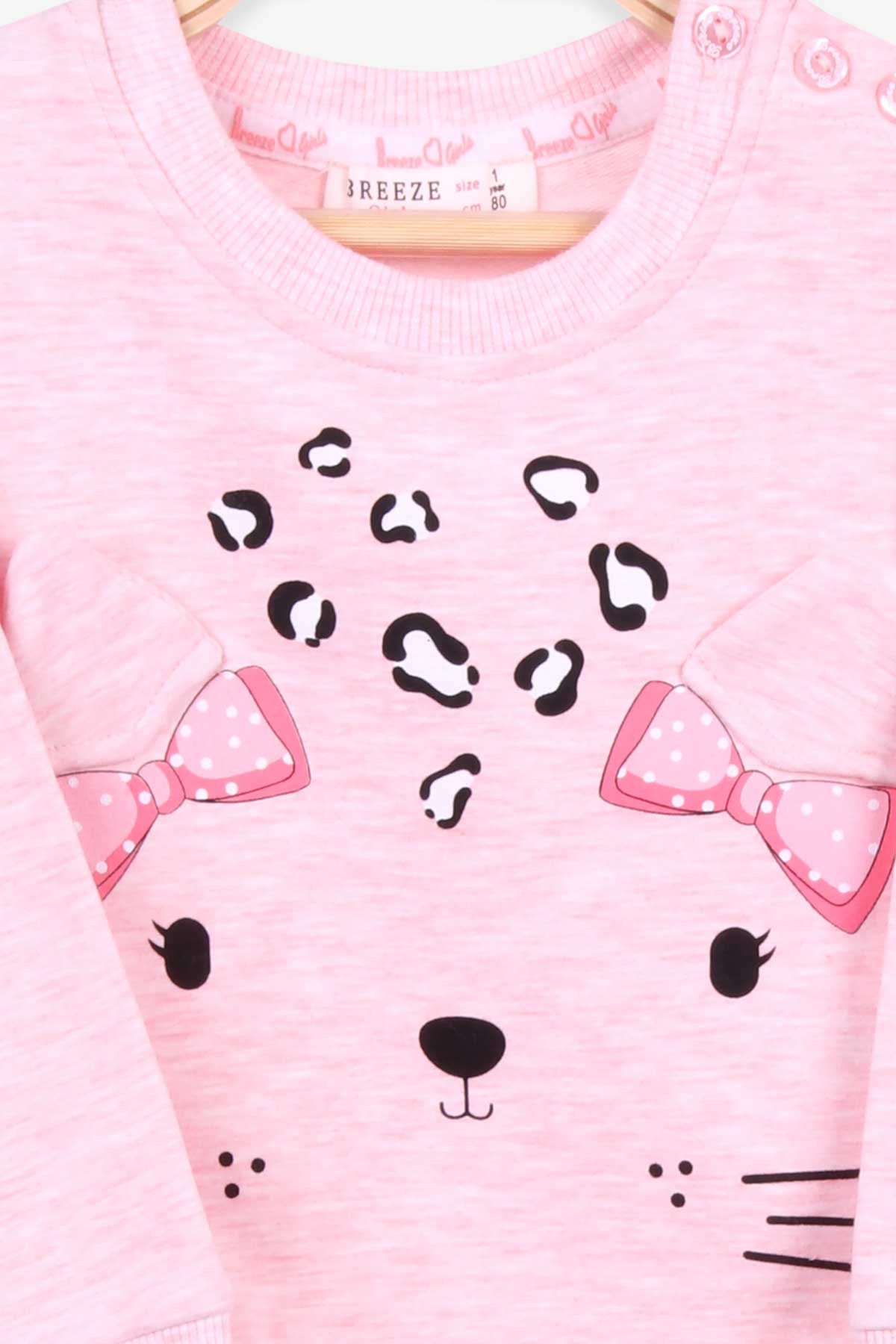 Breeze Kız Bebek Eşofman Takımı Leoparlı Pembe Melanj (9 Ay-3 Yaş)