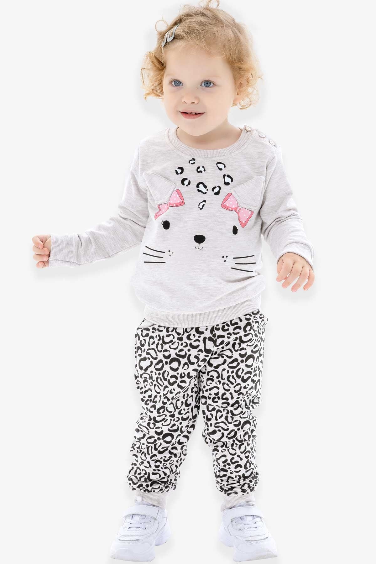 Breeze Kız Bebek Eşofman Takımı Leoparlı Bej Melanj (9 Ay-3 Yaş)