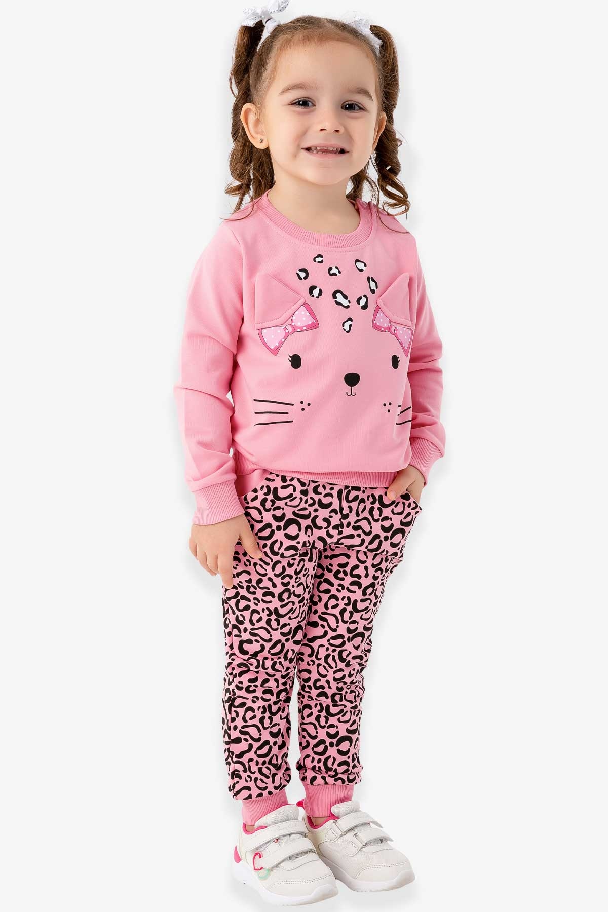Breeze Kız Bebek Eşofman Takımı Leoparlı Gülkurusu (9 Ay-3 Yaş)
