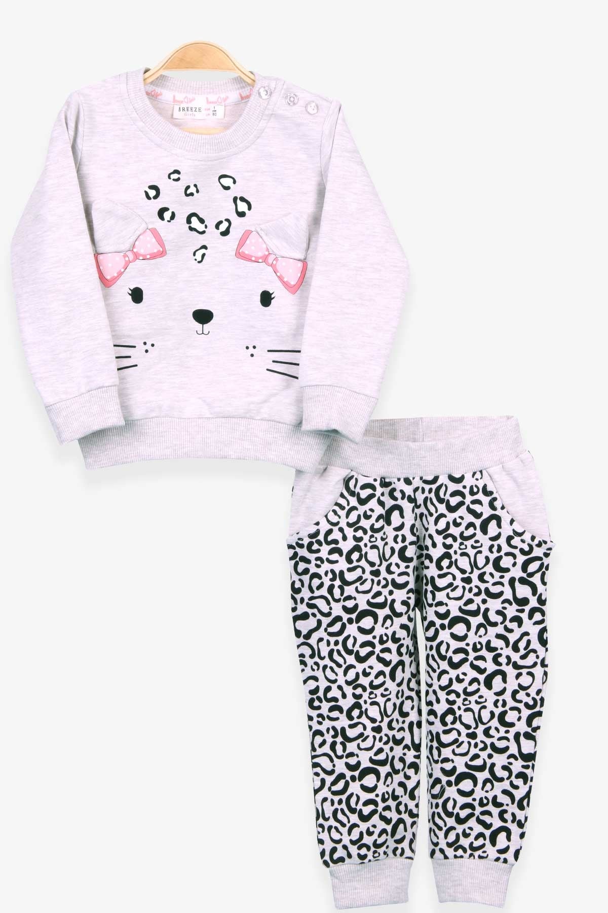 Breeze Kız Bebek Eşofman Takımı Leoparlı Bej Melanj (9 Ay-3 Yaş)