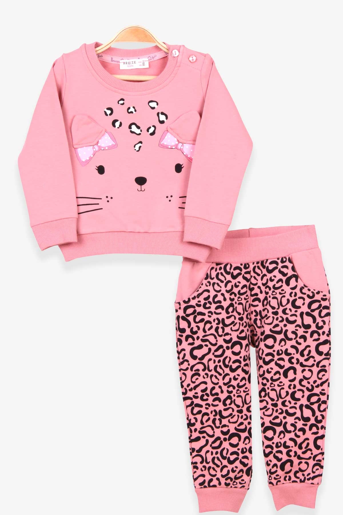 Breeze Kız Bebek Eşofman Takımı Leoparlı Gülkurusu (9 Ay-3 Yaş)