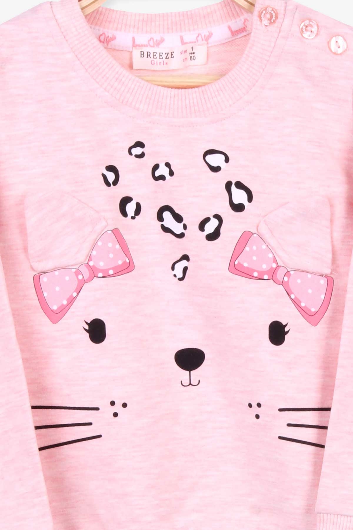 Breeze Kız Bebek Eşofman Takımı Leoparlı Somon Melanj (9 Ay-3 Yaş)