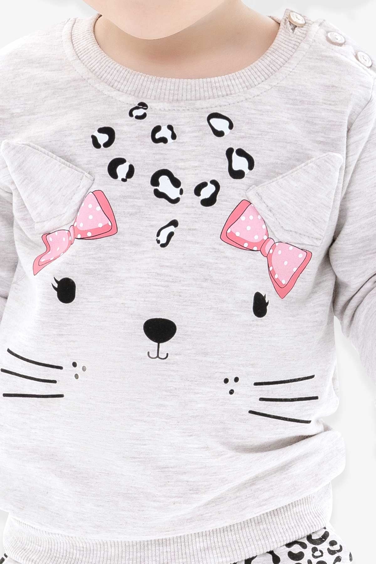 Breeze Kız Bebek Eşofman Takımı Leoparlı Bej Melanj (9 Ay-3 Yaş)