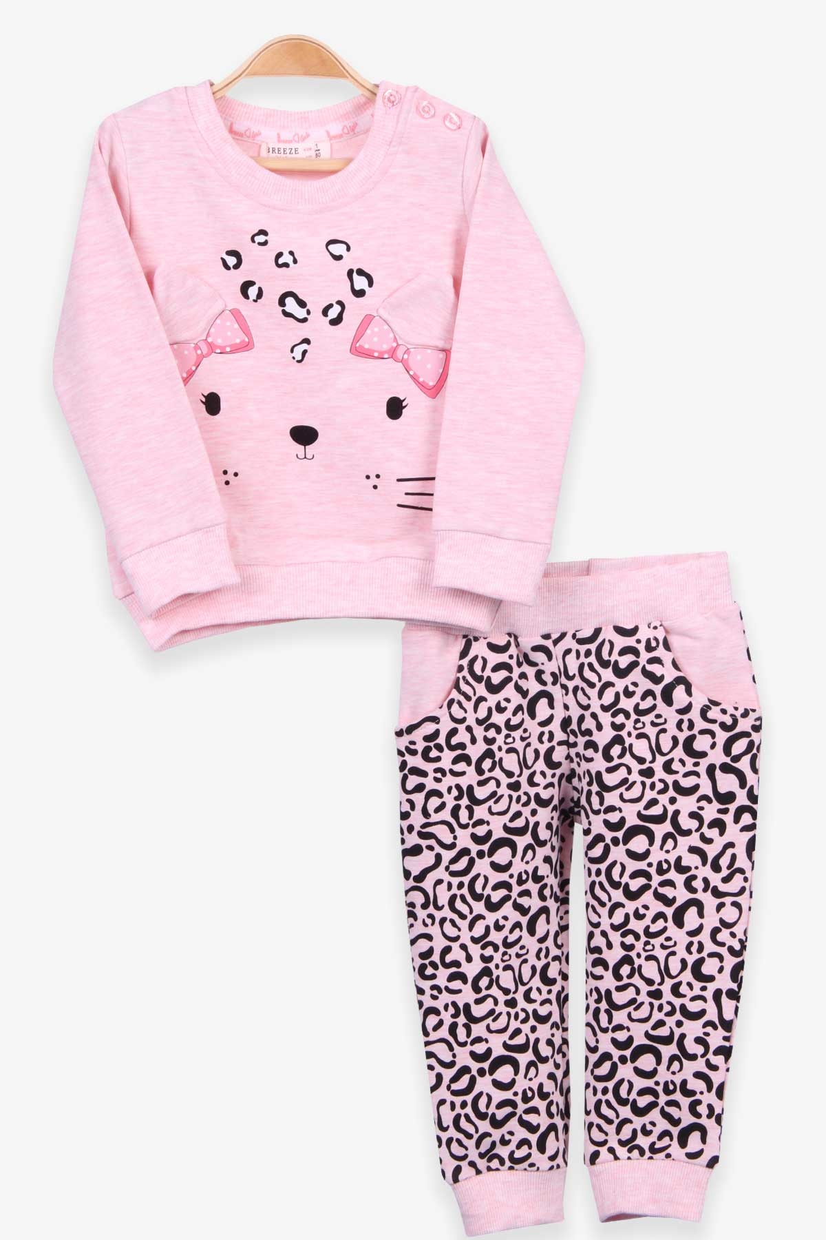 Breeze Kız Bebek Eşofman Takımı Leoparlı Somon Melanj (9 Ay-3 Yaş)
