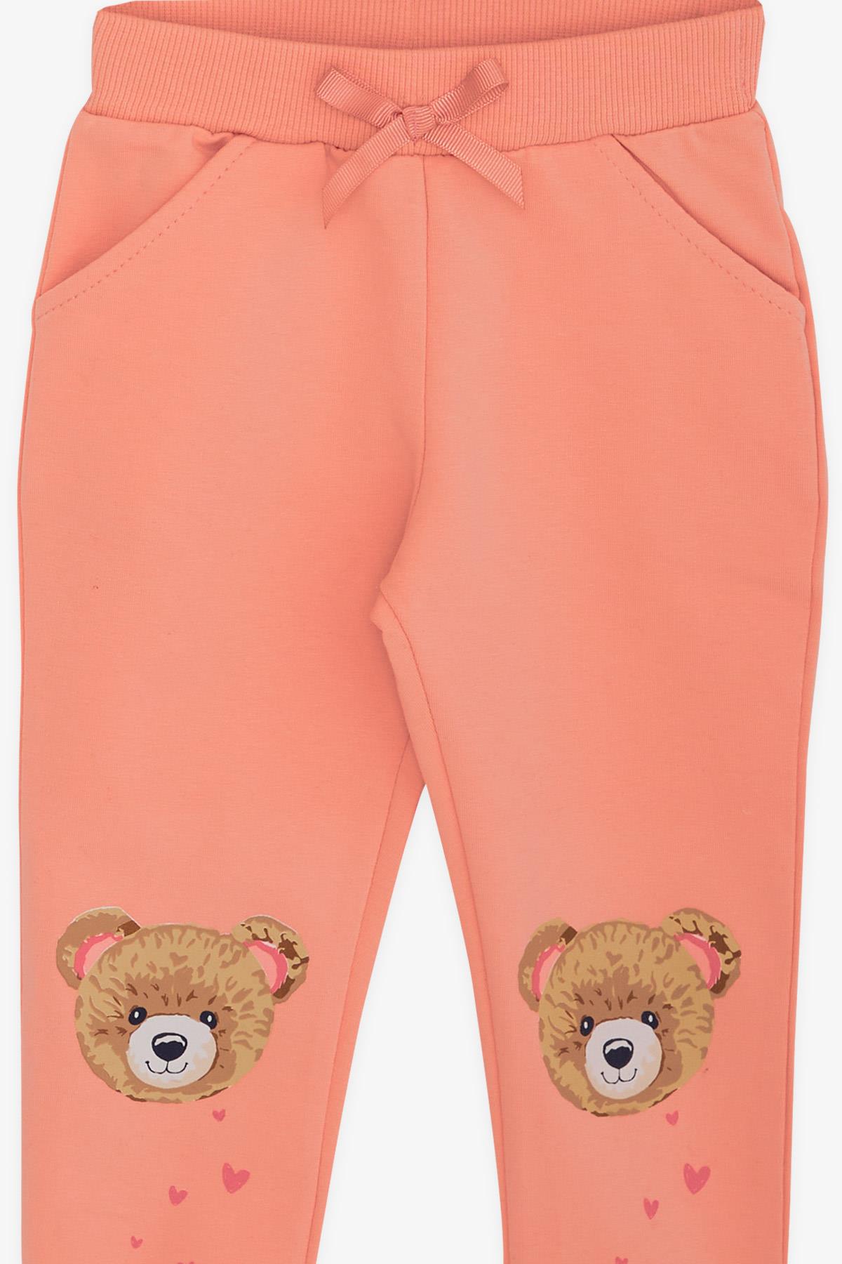 Breeze Kız Bebek Eşofman Takımı Mutlu Ayıcık Baskılı Somon (4 Ay-1.5 Yaş)