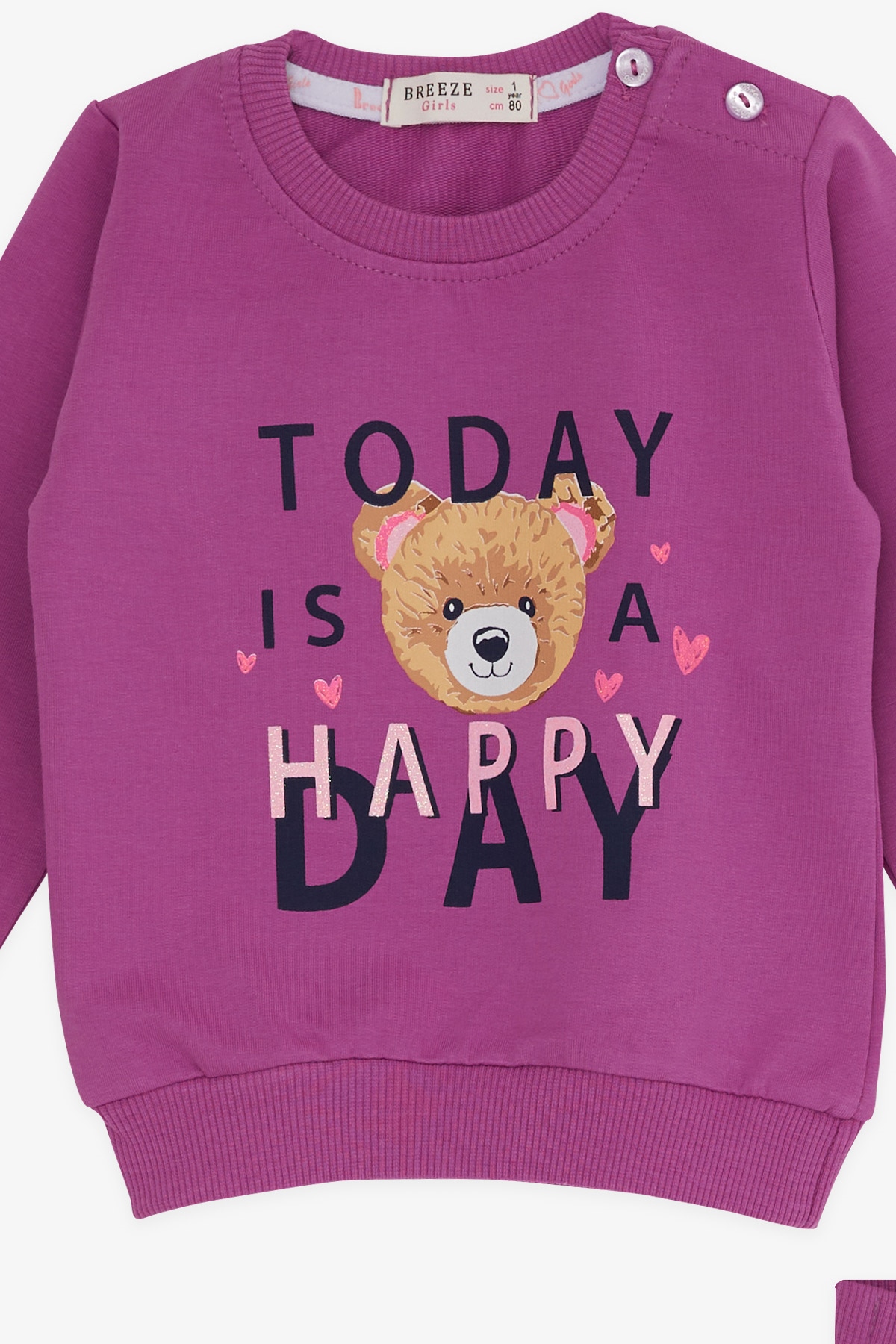 Breeze Kız Bebek Eşofman Takımı Mutlu Ayıcık Baskılı Eflatun (4 Ay-1.5 Yaş)