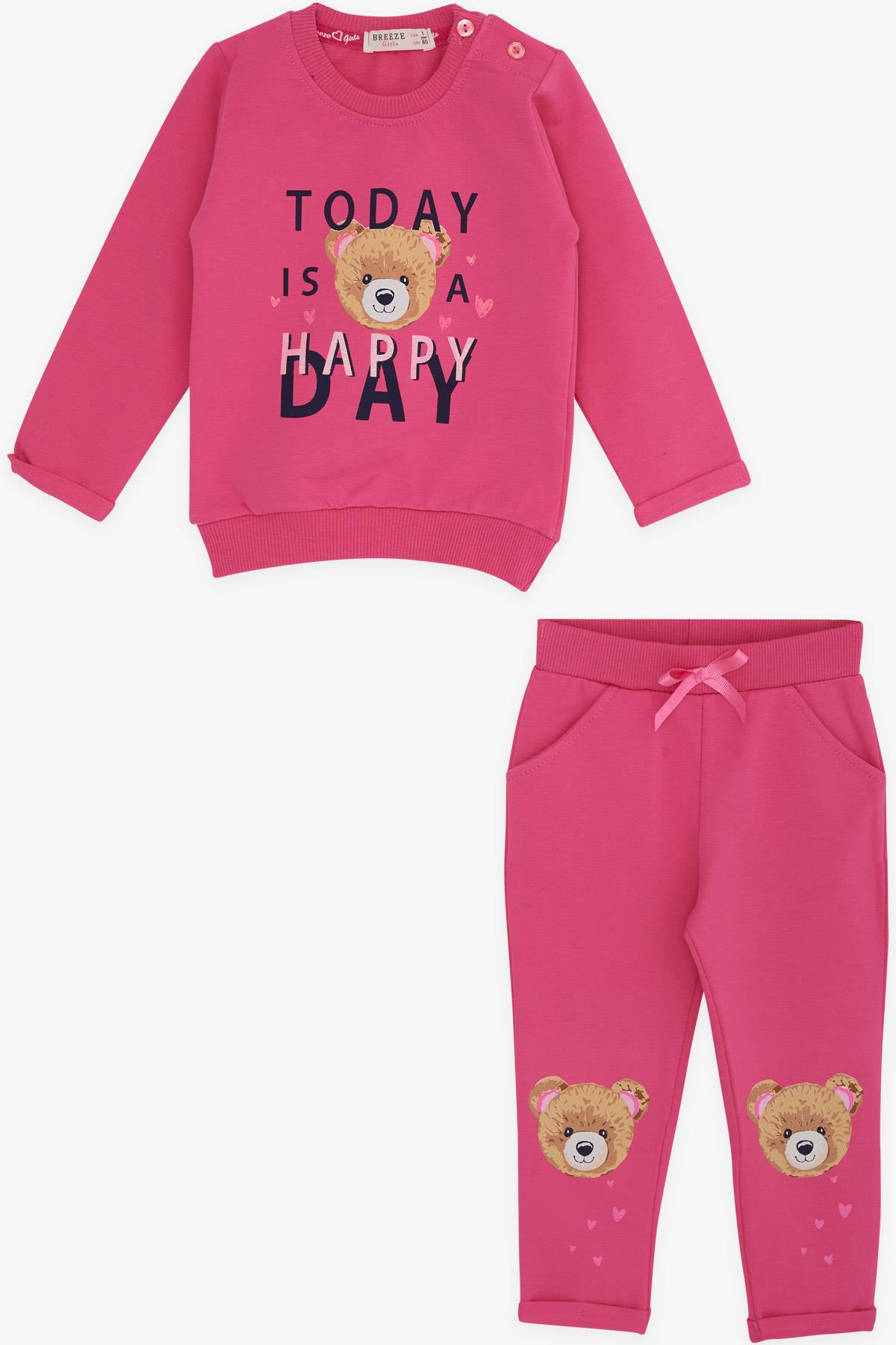 Breeze Kız Bebek Eşofman Takımı Mutlu Ayıcık Baskılı Fuşya (4 Ay-1.5 Yaş)